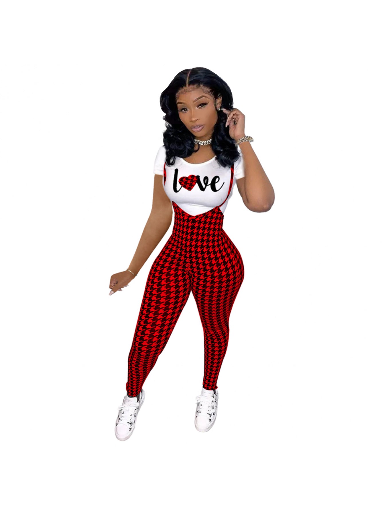 Women'S fashion pattern printed short sleeved T-shirt+camisole jumpsuit two-piece set, Jumpsuit for Women, Two Piece Outfits for Women, Casual Wear, Everyday Outfit, Trendy Fashion, Stylish Jumpsuit, Breathable Material, Ligh