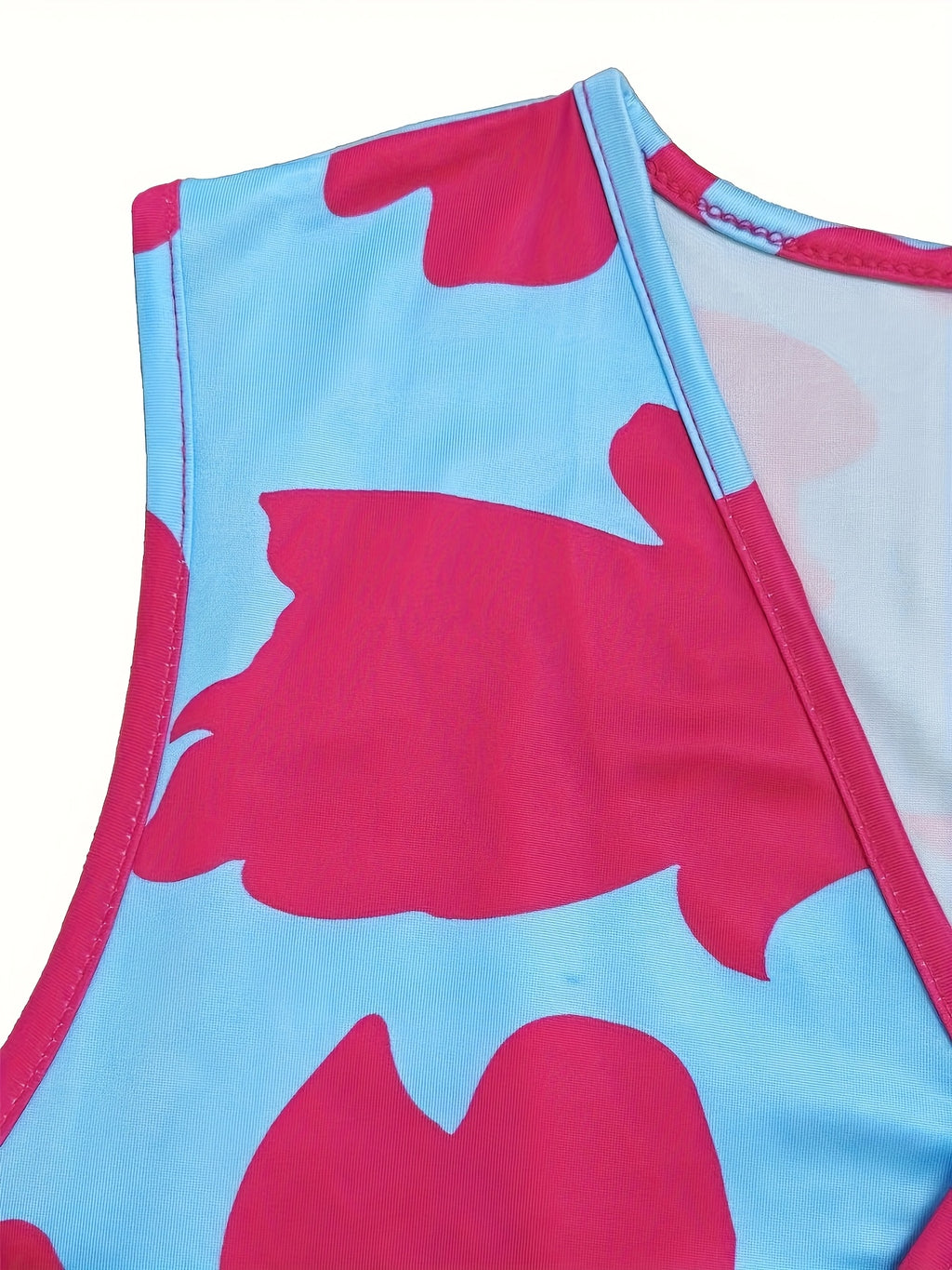 Plus-Size Women's Floral Print V-Neck Sleeveless Dress - Stretchy Machine-Washable Summer Vacation Dress with A-Line Silhouette & Random Floral Pattern for Spring/Summer Casual Outings, Cute Summer Dresses, Casual Outing Atti