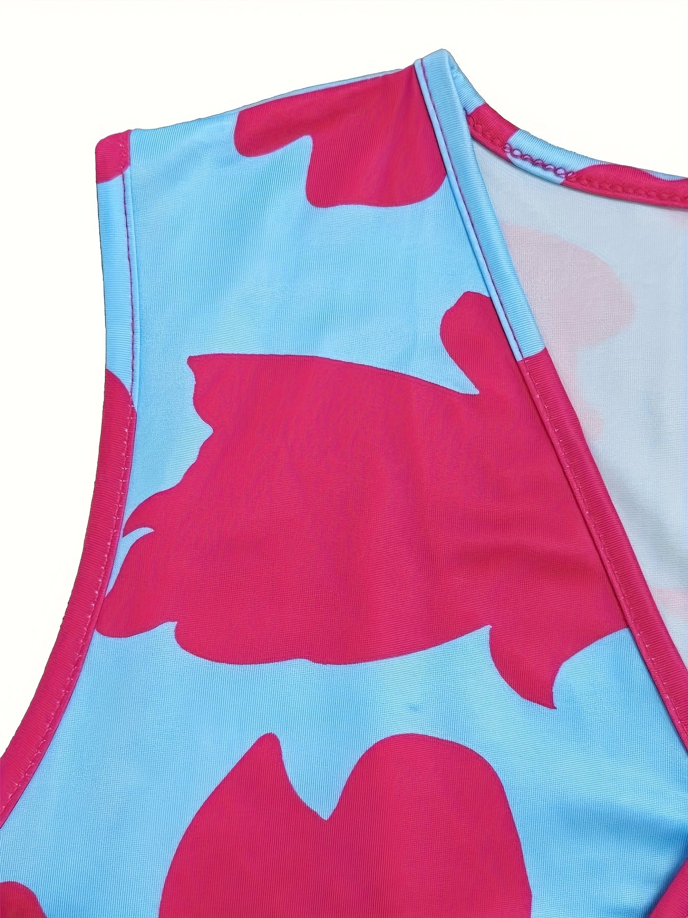 Plus-Size Women's Floral Print V-Neck Sleeveless Dress - Stretchy Machine-Washable Summer Vacation Dress with A-Line Silhouette & Random Floral Pattern for Spring/Summer Casual Outings, Cute Summer Dresses, Casual Outing Atti