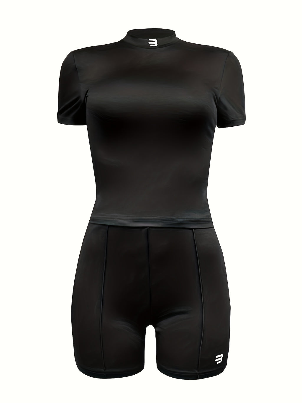 Solid Casual Two-piece Set, Crew Neck Short Sleeve Tee & Slim Shorts Outfits, Women's Clothing