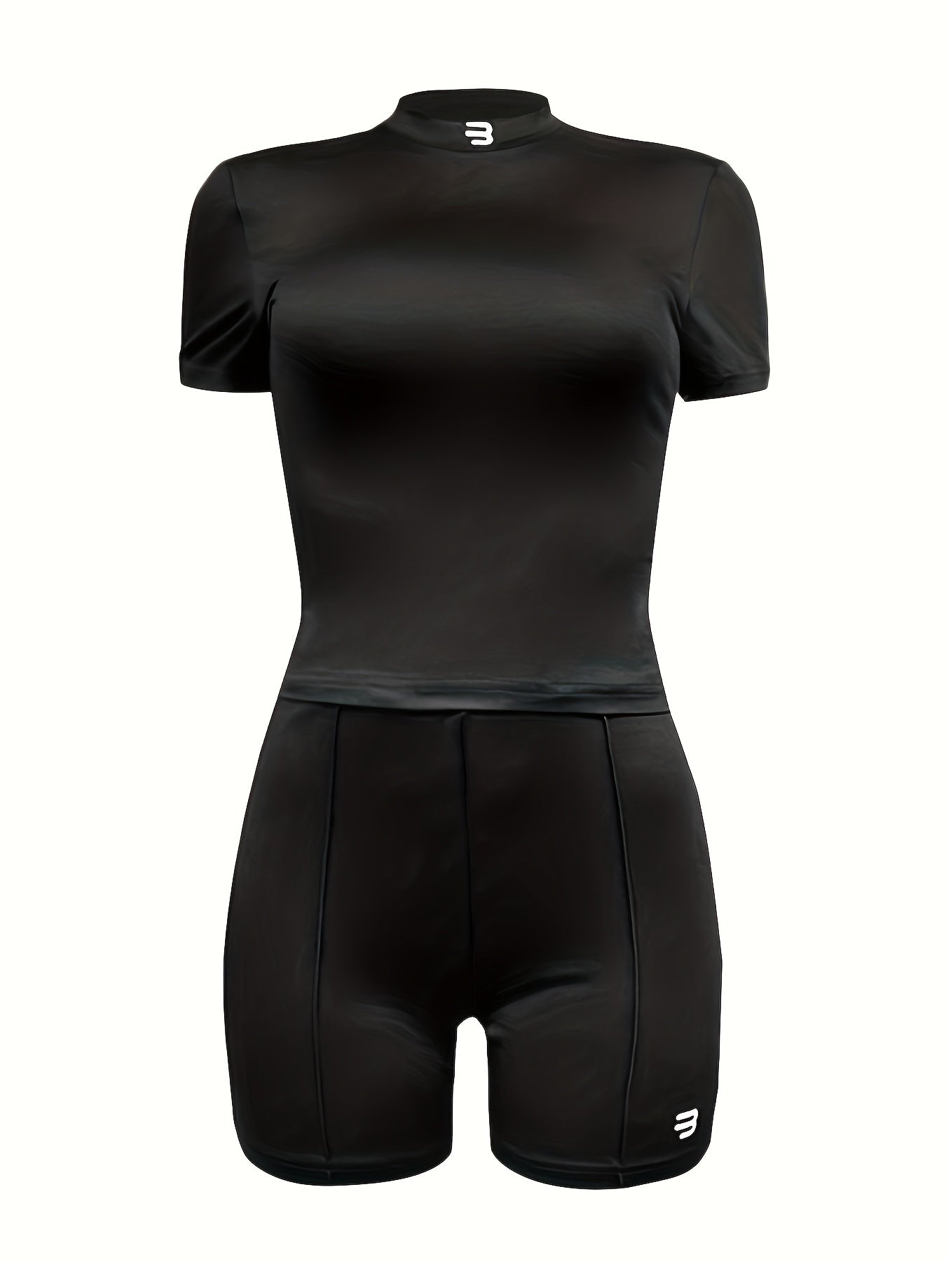 Solid Casual Two-piece Set, Crew Neck Short Sleeve Tee & Slim Shorts Outfits, Women's Clothing