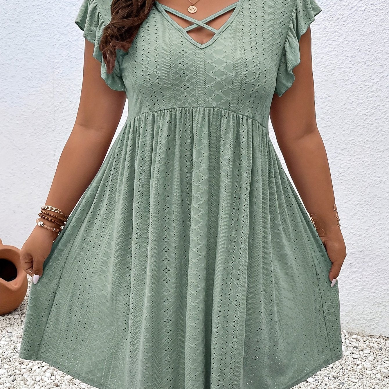 Plus Size, Women's Elegant Black Formal & casual Dresses - Flared Hem Party Wedding Outfit, Machine Washable Semi-Formal Evening Gown for Women, Dresses for Wedding Guest, Vneck Dress, Semitransparent Material, Elegant Embroi