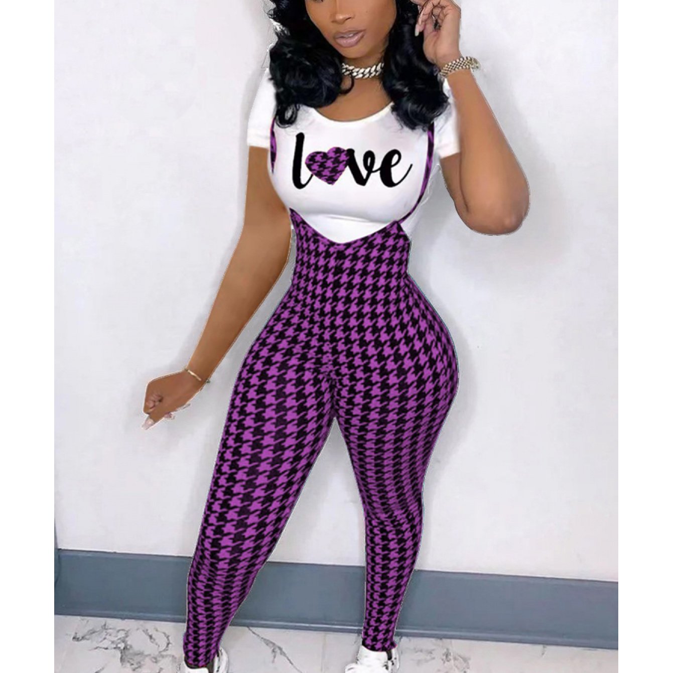 Women'S fashion pattern printed short sleeved T-shirt+camisole jumpsuit two-piece set, Jumpsuit for Women, Two Piece Outfits for Women, Casual Wear, Everyday Outfit, Trendy Fashion, Stylish Jumpsuit, Breathable Material, Ligh