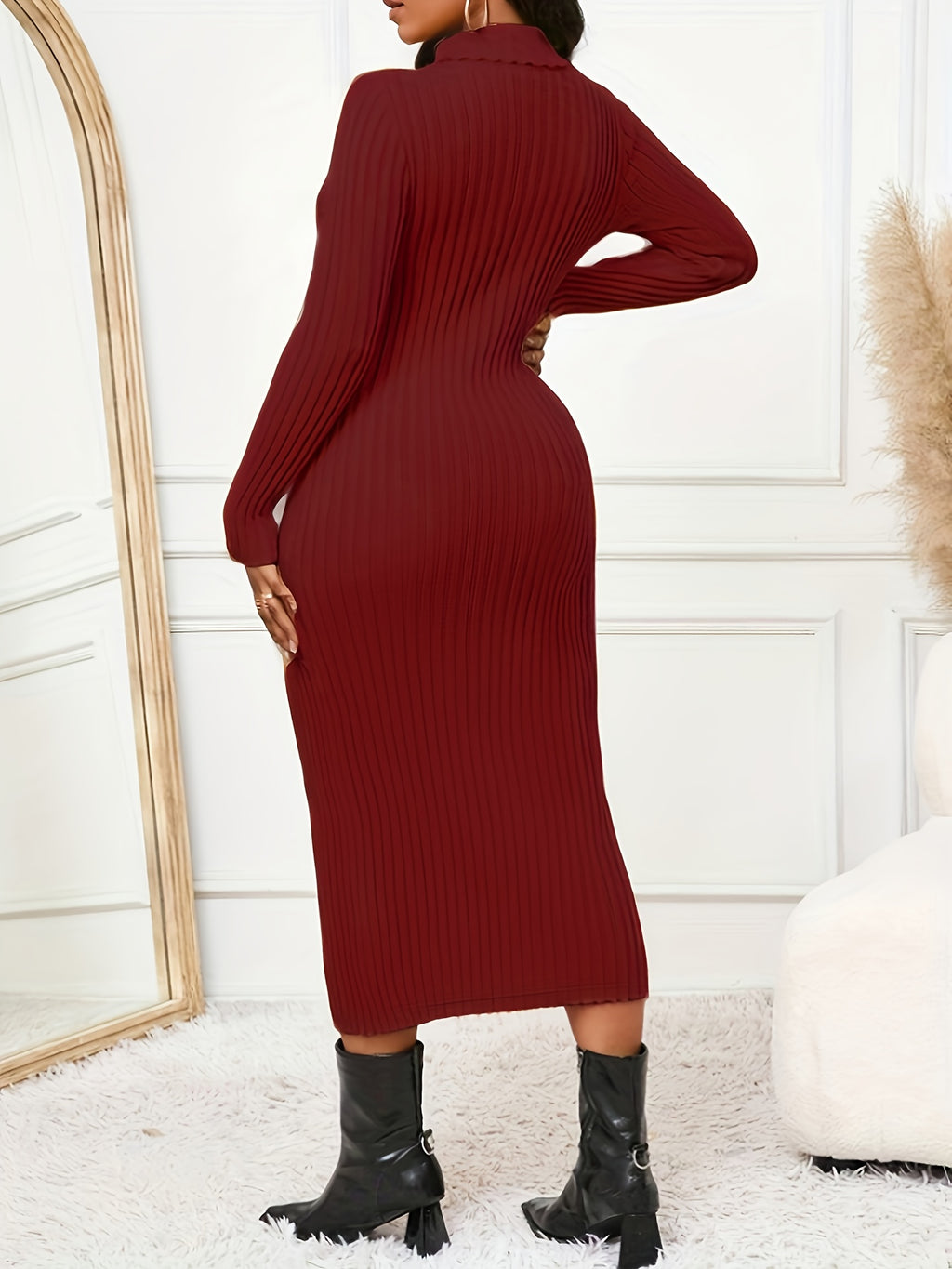Women'S Fashionable And Elegant Temperament Is Versatile, Solid Color Turtleneck Women'S Dresses Are Elegant And Directional