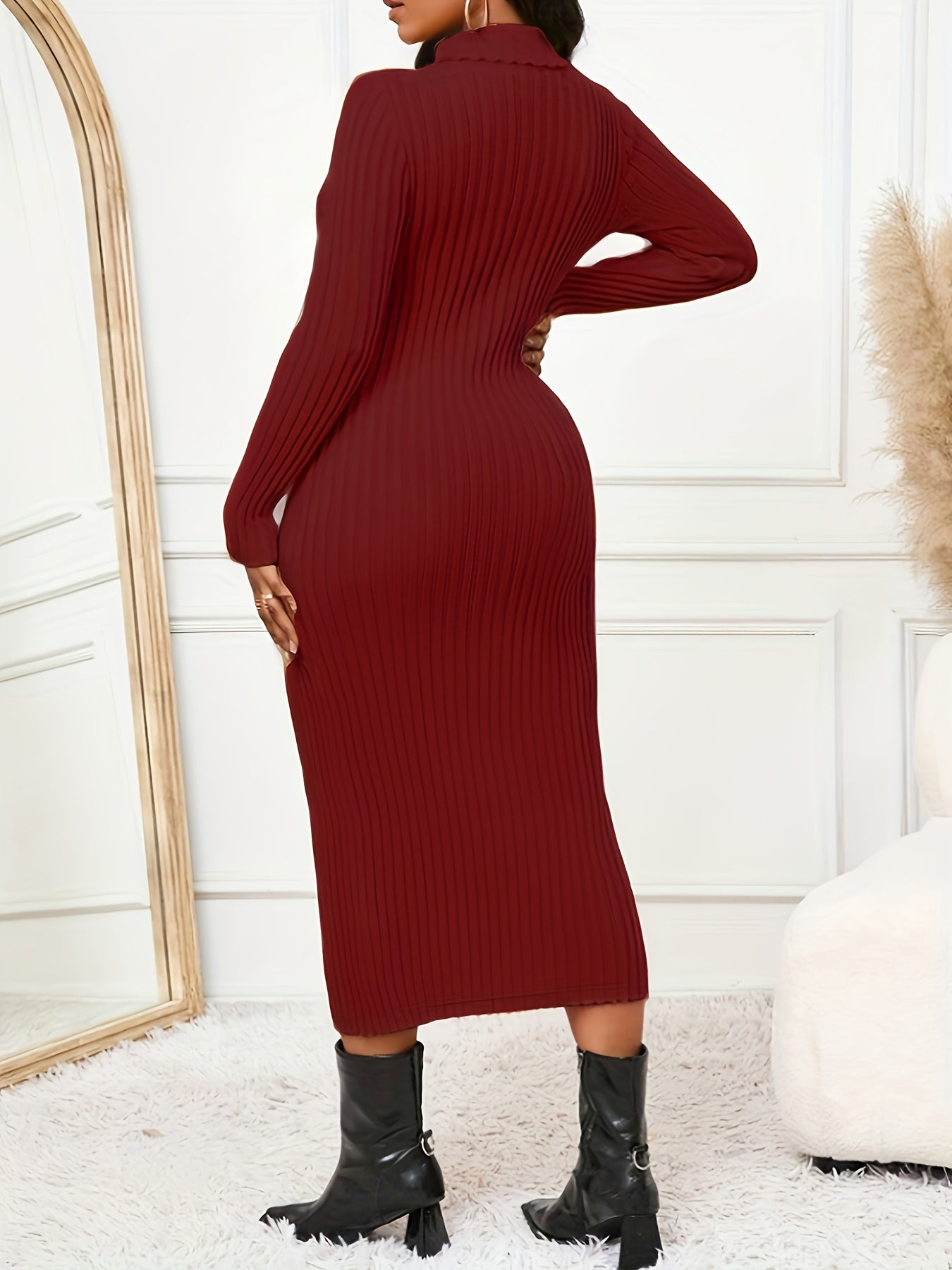 Women'S Fashionable And Elegant Temperament Is Versatile, Solid Color Turtleneck Women'S Dresses Are Elegant And Directional