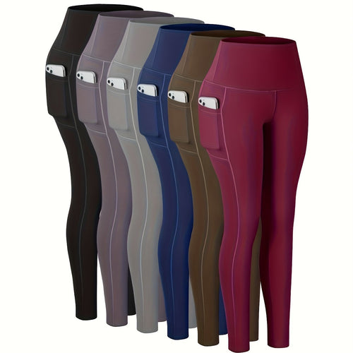 1pc of Women'S High-Waisted Yoga Trousers Featuring Pockets, Made from Solid Color Material, Designed in a Sporty Style, Highly Stretchable Athletic Leggings Suitable for Adults, Perfect for Thanksgiving And Christmas Outfits