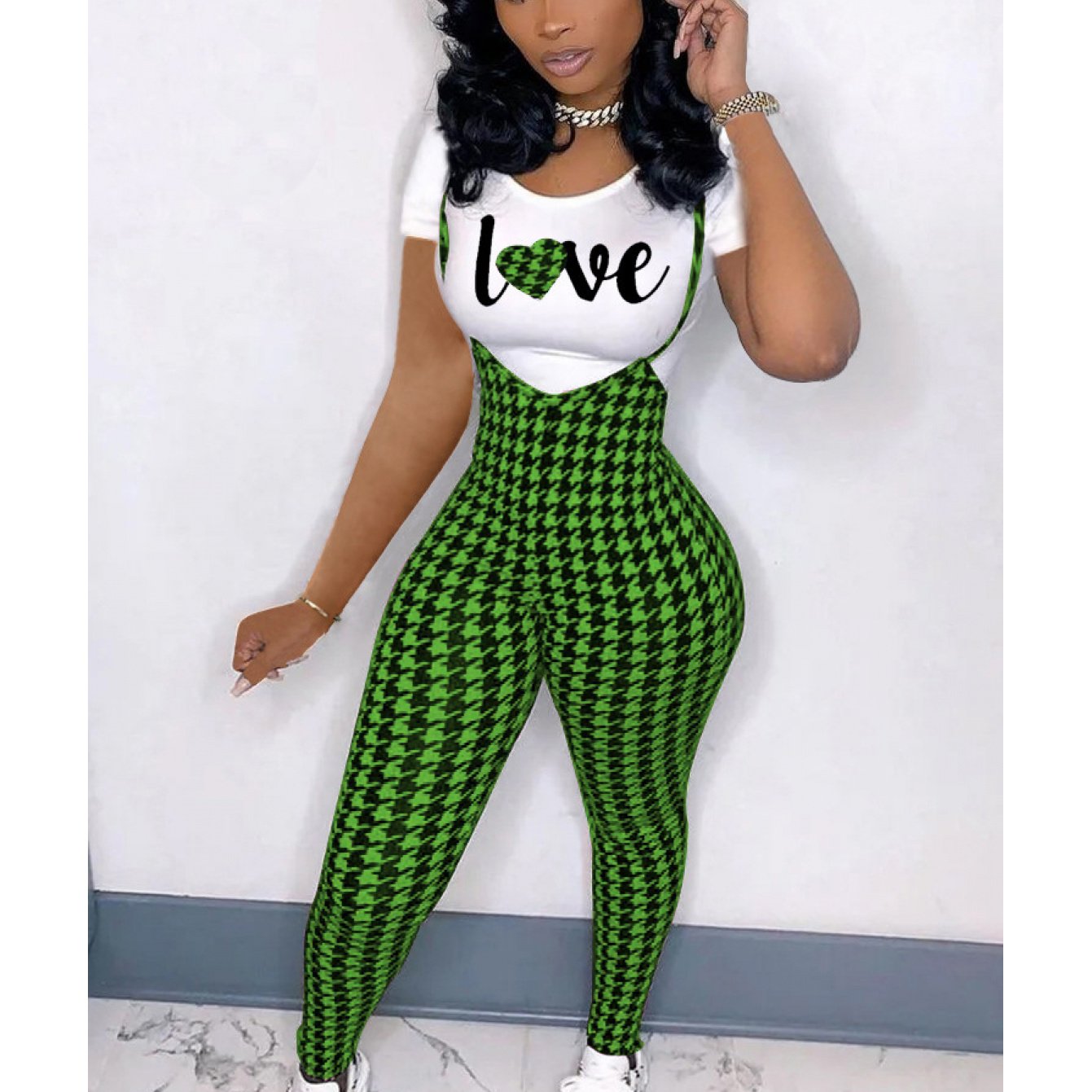 Women'S fashion pattern printed short sleeved T-shirt+camisole jumpsuit two-piece set, Jumpsuit for Women, Two Piece Outfits for Women, Casual Wear, Everyday Outfit, Trendy Fashion, Stylish Jumpsuit, Breathable Material, Ligh