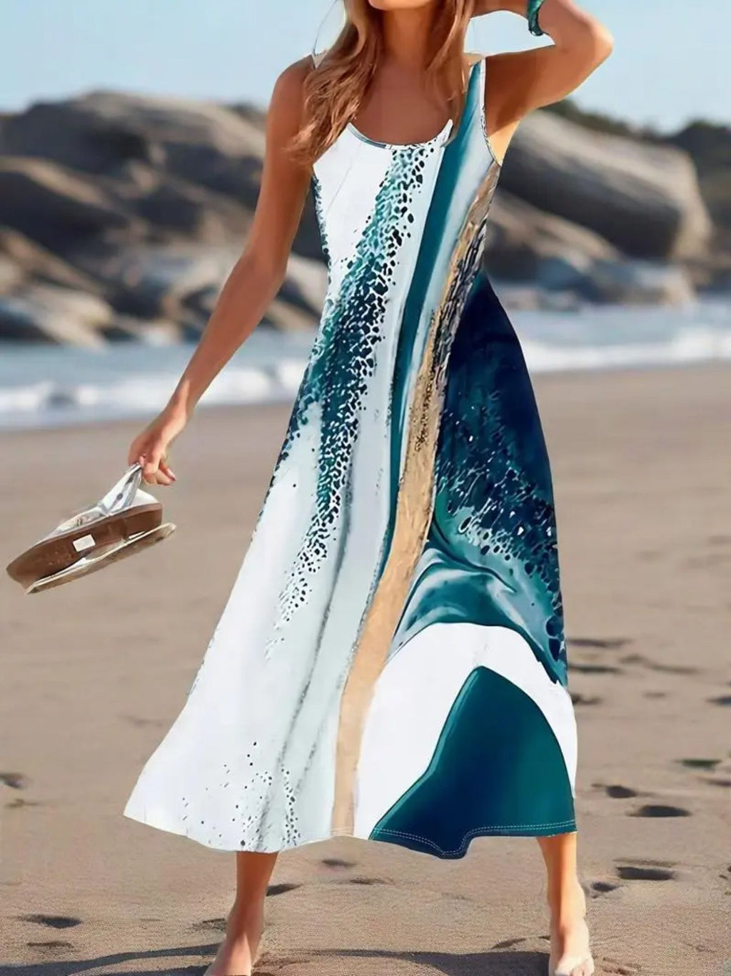 SINHOON Summer Dresses For Women 2025 Sleeveless Boho Maxi Sundress Loose Casual Flowy Beach Dress Midi Dress