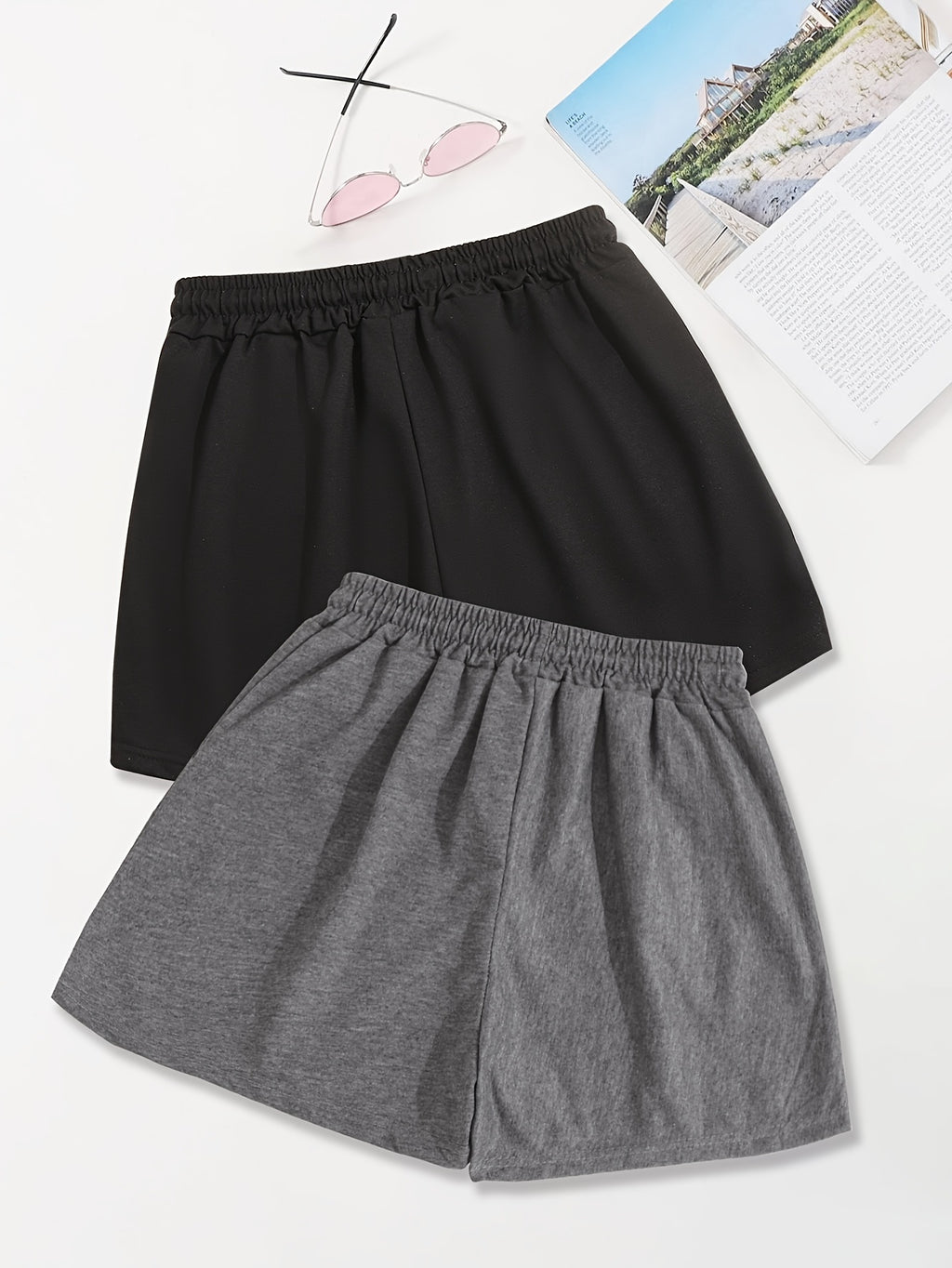 2 Pack Slant Pocket Elastic Waist Shorts, Mama Print Casual Drawstring Shorts Outfits for Women