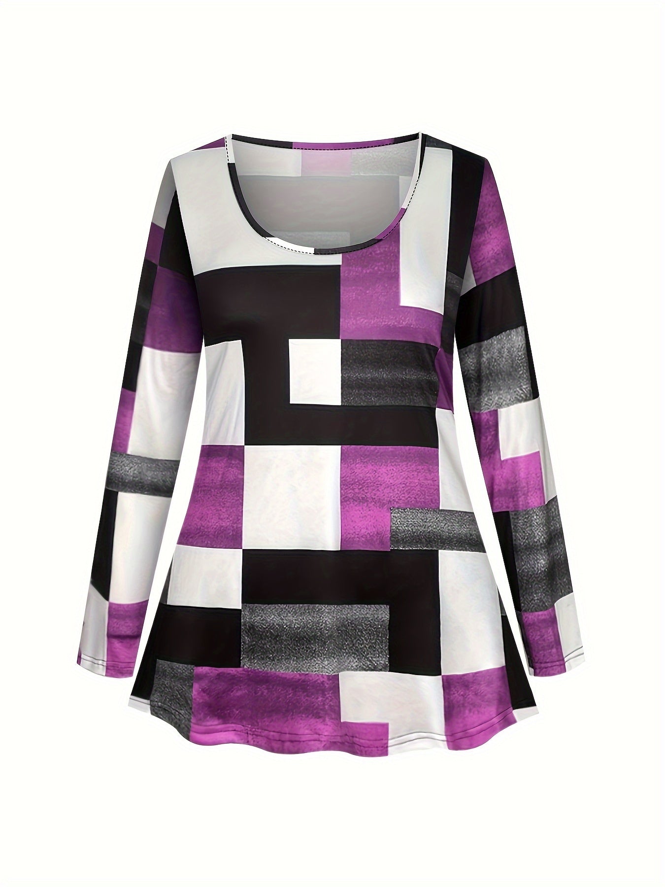 Women's Plus Size Plaid Print Two-Piece Set - Red Black White Gray Brown Geometric Tartan Pattern Crew Neck Long Sleeve Top & Wide-Leg Trousers, All-Season Casual to Formal Outfits, Versatile Everyday & Special Occasion Outfi