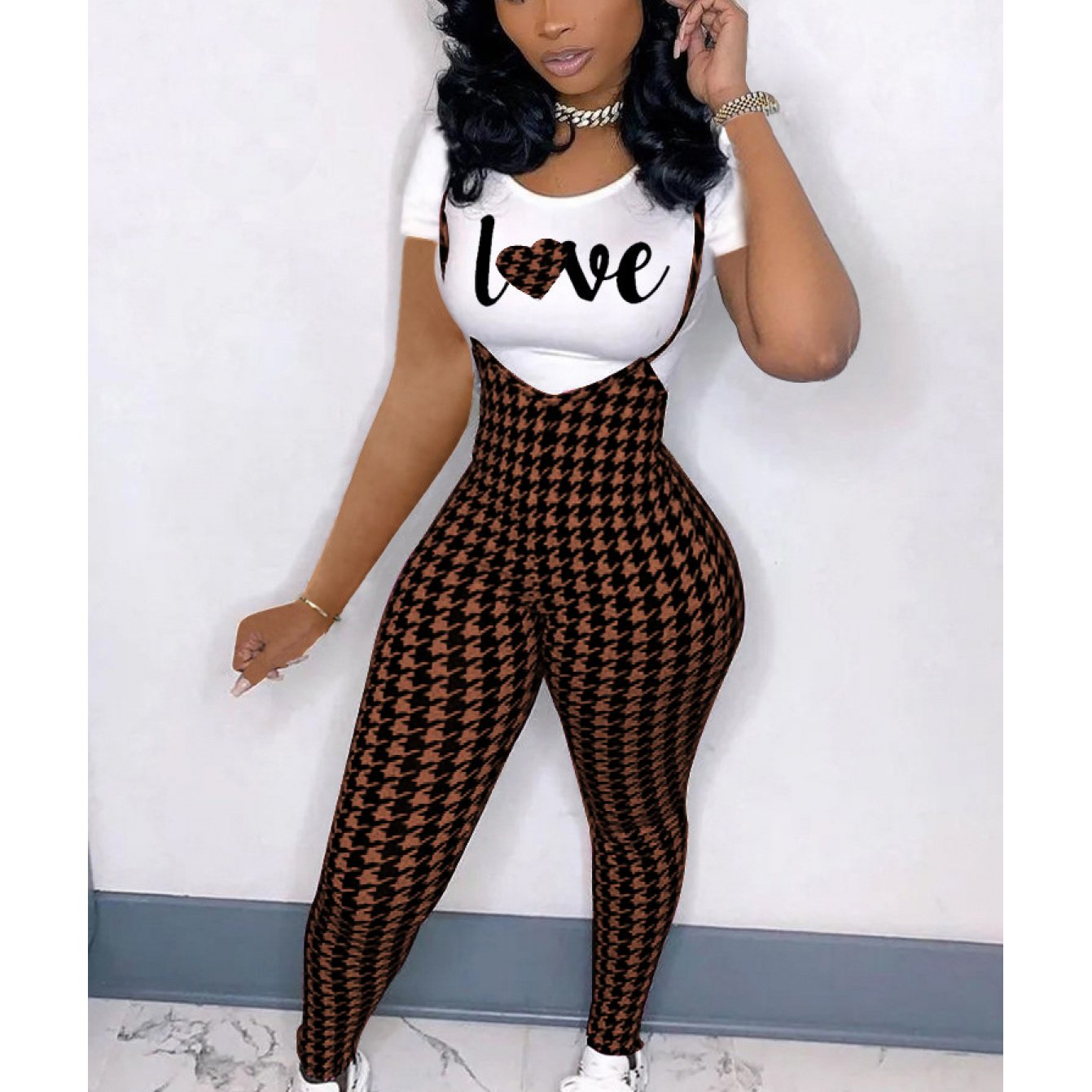 Women'S fashion pattern printed short sleeved T-shirt+camisole jumpsuit two-piece set, Jumpsuit for Women, Two Piece Outfits for Women, Casual Wear, Everyday Outfit, Trendy Fashion, Stylish Jumpsuit, Breathable Material, Ligh