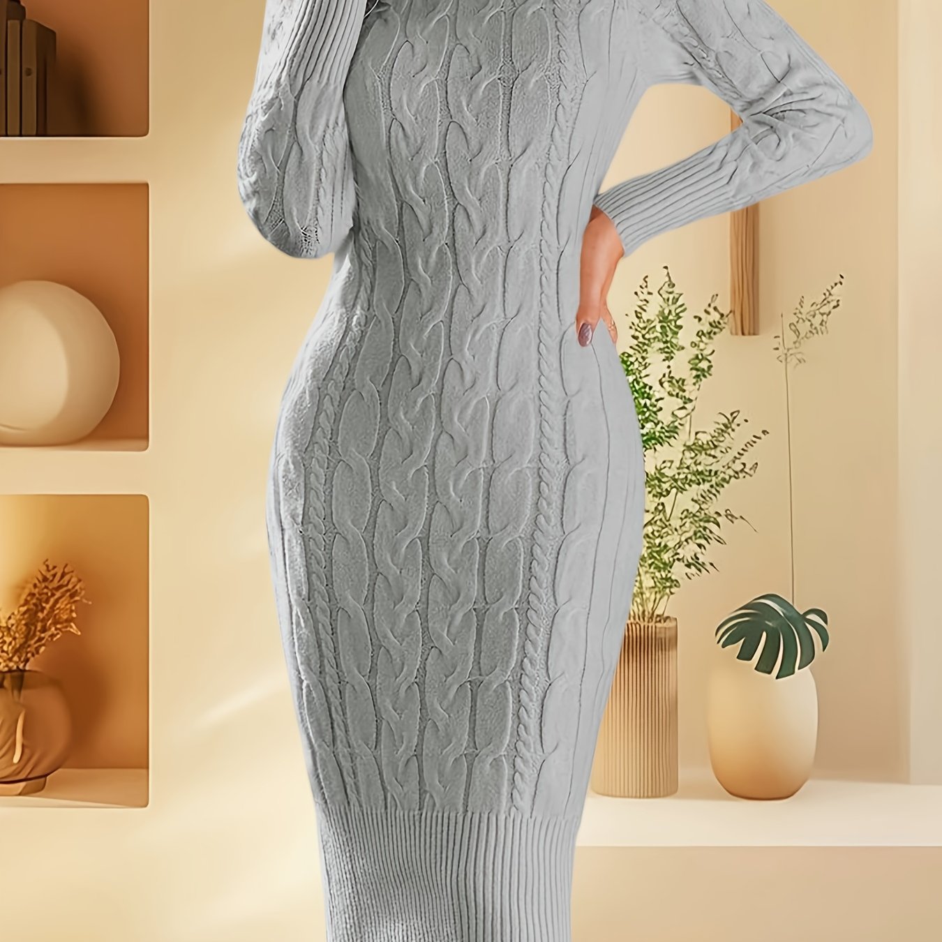 Women's Stretchy Sweater Dress - Long Sleeve Bodycon Midi, Elegant Turtleneck Party to Casual Outfit in Lavender Purple - Machine Washable Fall Winter Dresses for Women