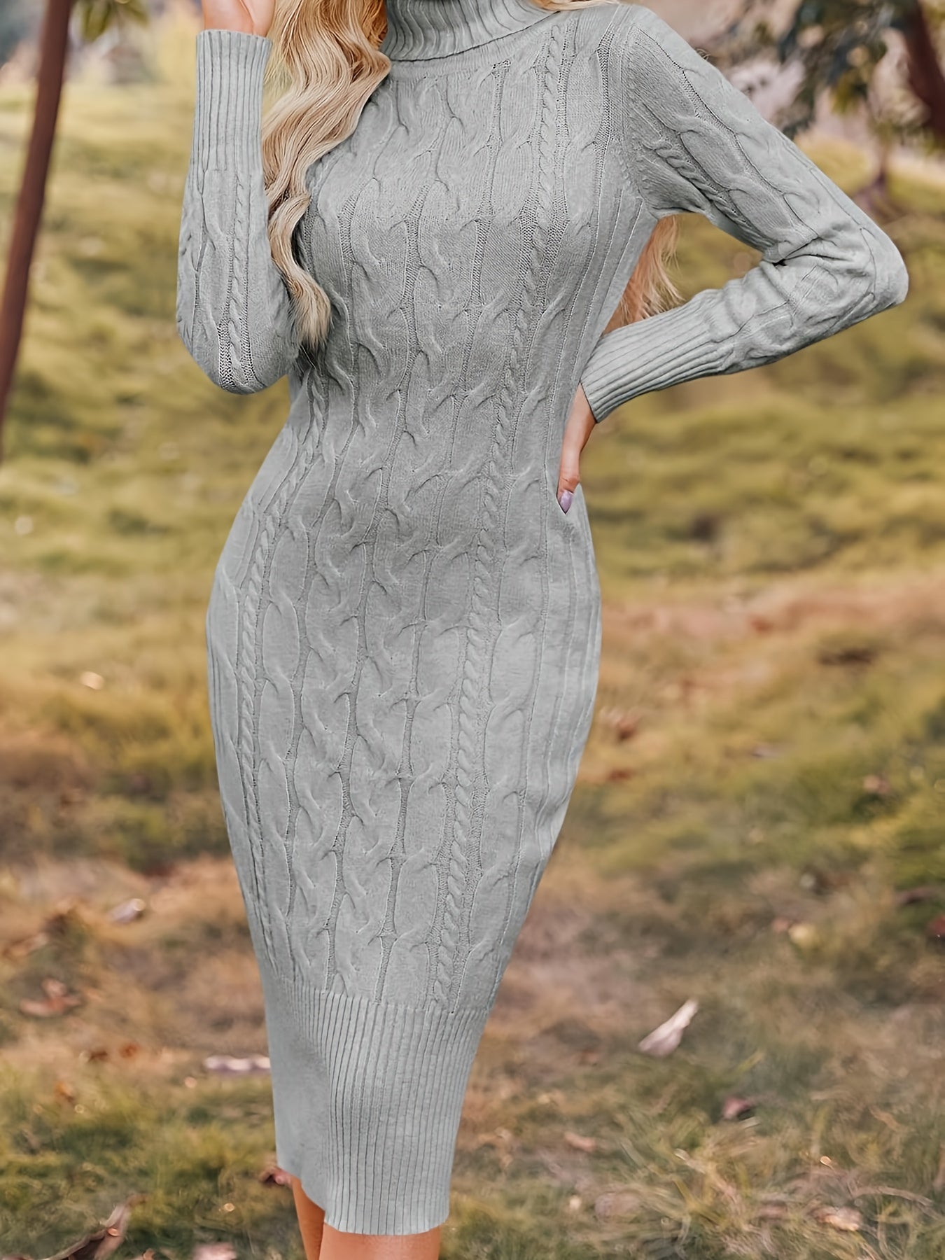 Women's Stretchy Sweater Dress - Long Sleeve Bodycon Midi, Elegant Turtleneck Party to Casual Outfit in Lavender Purple - Machine Washable Fall Winter Dresses for Women