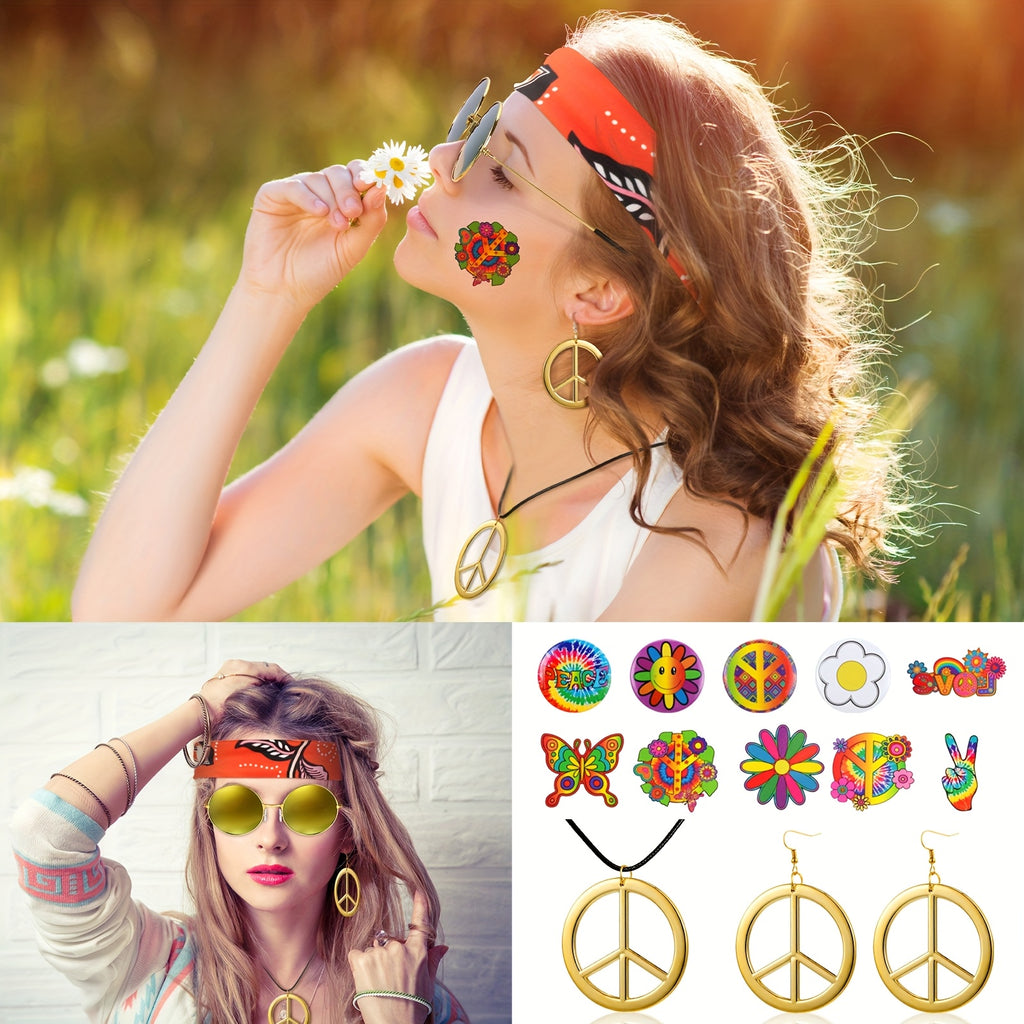 17pcs 60s 70s Outfits for Women Hippie Costume Set Disco Outfit (Retro StyleXX-Large) for party favors
