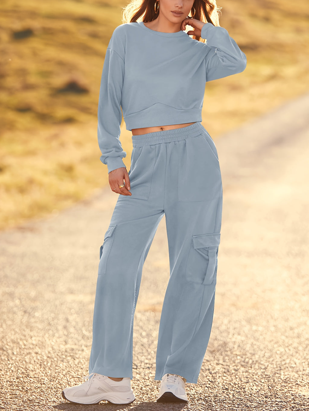 2 Piece Outfits For Women 2024 Summer Short Sleeve Wrap V Neck Crop Tops Wide Leg Pants Set