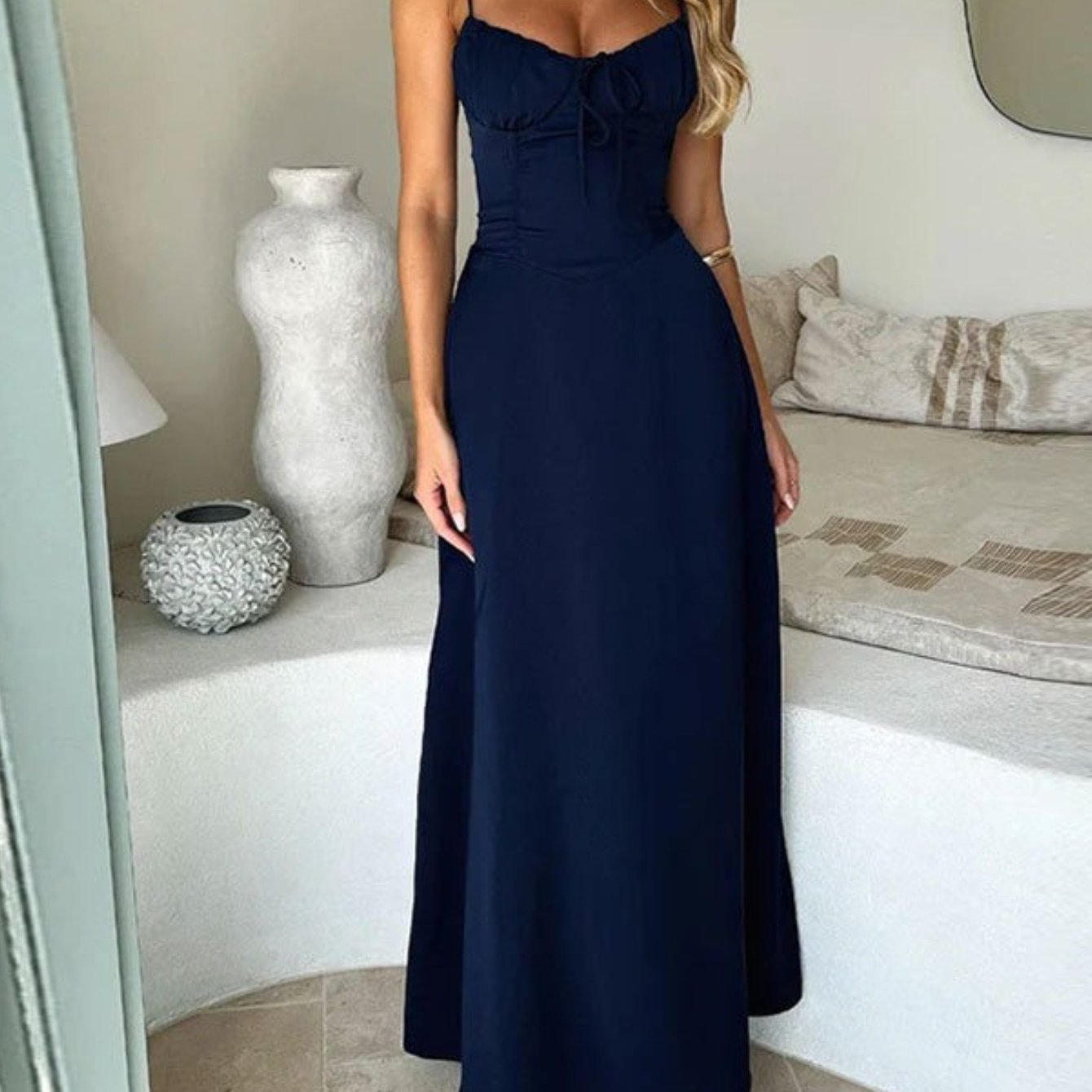Elegant Sleeveless A-Line Midi Dress with Tie-Back Detail - Light Yellow, Flowy Summer Dress for Women, Perfect for Daily Wear, Travel, Parties, and Banquets, Cute Summer Dresses