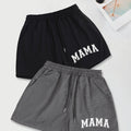 2 Pack Slant Pocket Elastic Waist Shorts, Mama Print Casual Drawstring Shorts Outfits for Women
