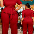 Plus Size 2pcs Outfits for Women Blazer Top Long Sleeve Long Pants Sets Formal Evening Ruffles Slim Fit Blazer Top And Long Pants Set Casual Elegant Business Suit with Belt