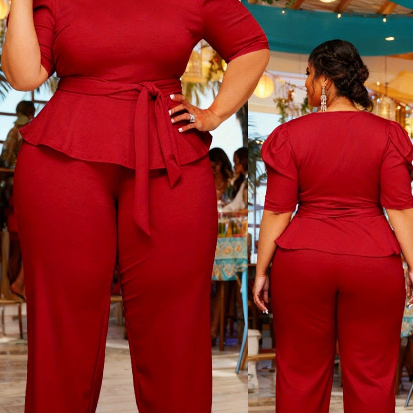 Plus Size 2pcs Outfits for Women Blazer Top Long Sleeve Long Pants Sets Formal Evening Ruffles Slim Fit Blazer Top And Long Pants Set Casual Elegant Business Suit with Belt