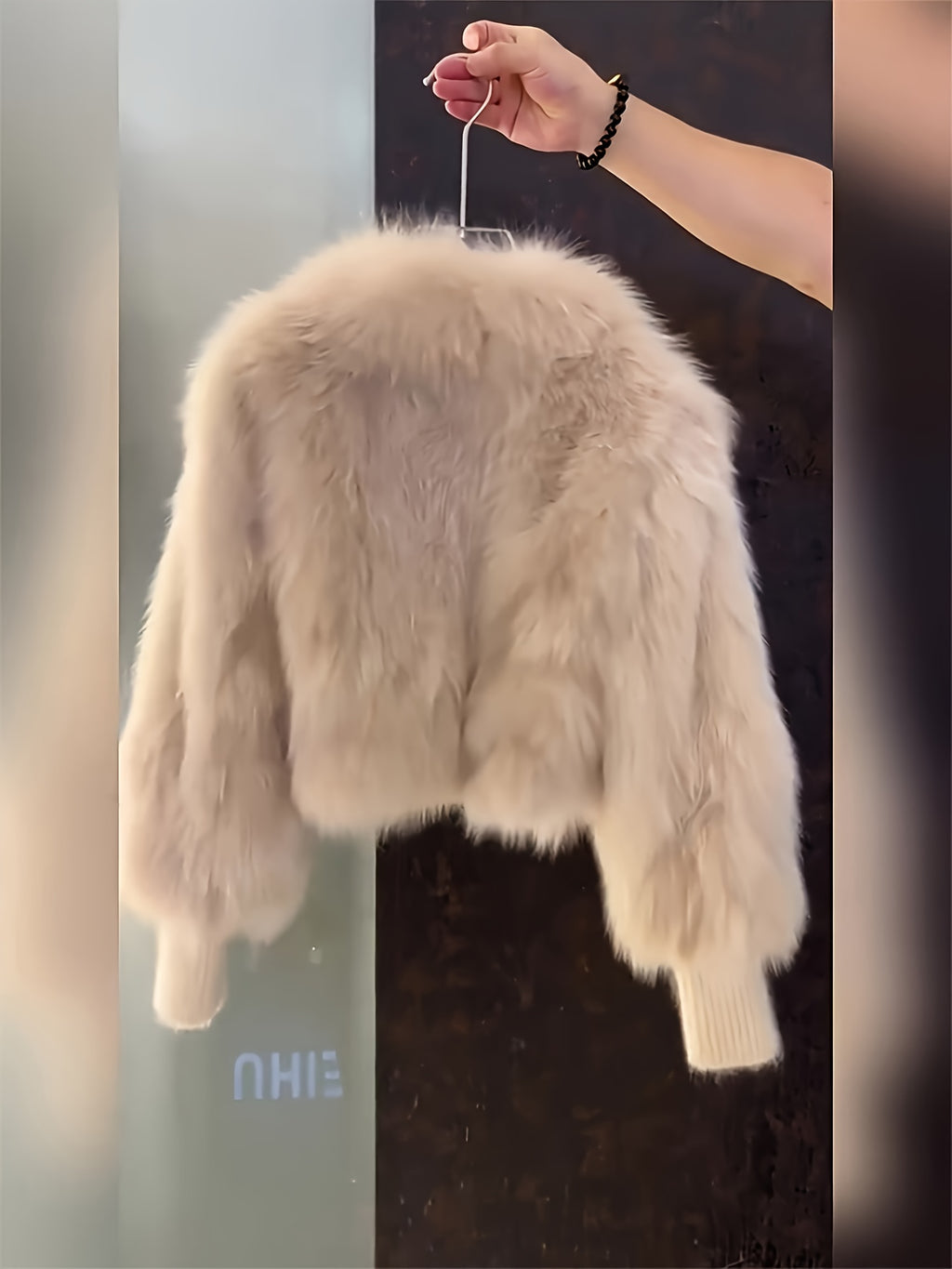 Women's Plush Faux-Fur Jacket with Hood-like Collar & - Winter Coat, Loose-Fit H-Line Silhouette, Single-Breasted Button Closure, White/Creamy Beige Fur Outerwear for Casual & Formal Events (No Belt, Hand Washable) - Luxe, Wi