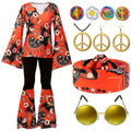 17pcs 60s 70s Outfits for Women Hippie Costume Set Disco Outfit (Retro StyleXX-Large) for party favors