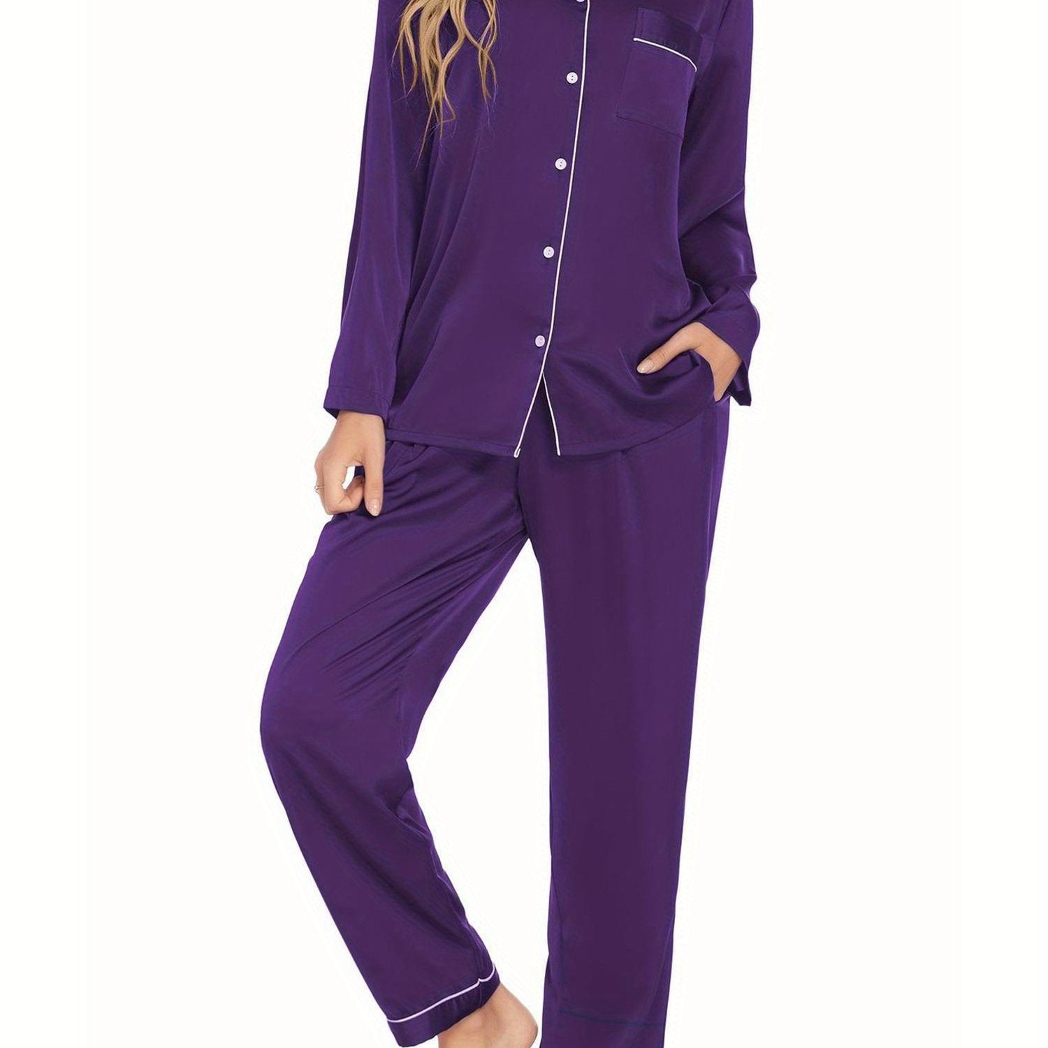 Couples Matching Pajamas Long Sleeve Sleepwear Satin Soft Button Down Loungewear Pjs Set perfect for pajama parties christmas pajamas Anniversary gift winter outfits for women 2 piece set