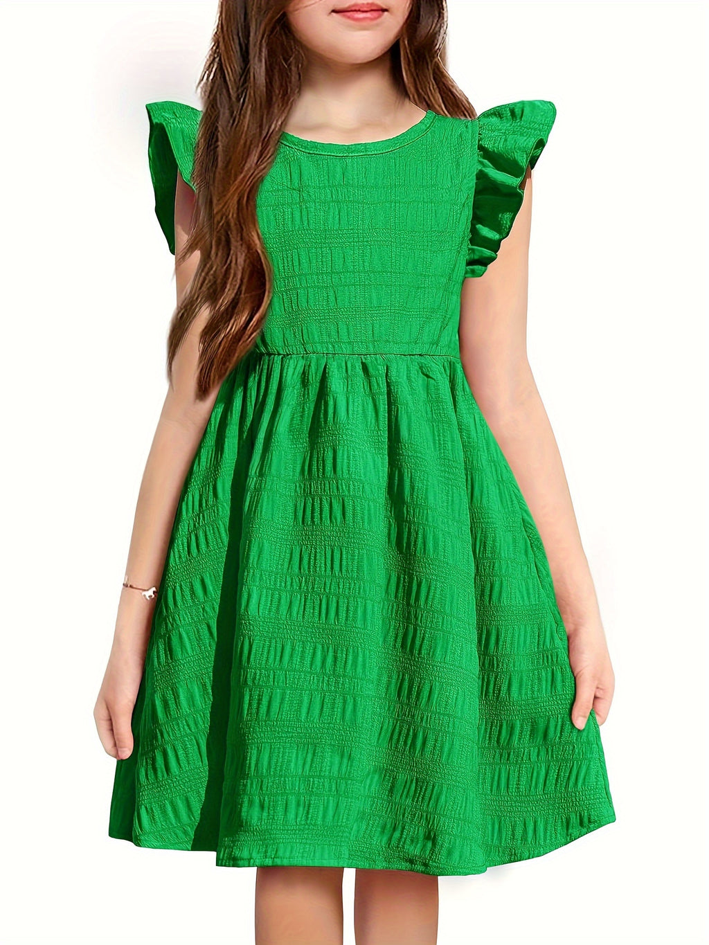 Girls Dress Casual Ruffle Sleeveless A Line Summer Dresses With Pockets 4-12 Years