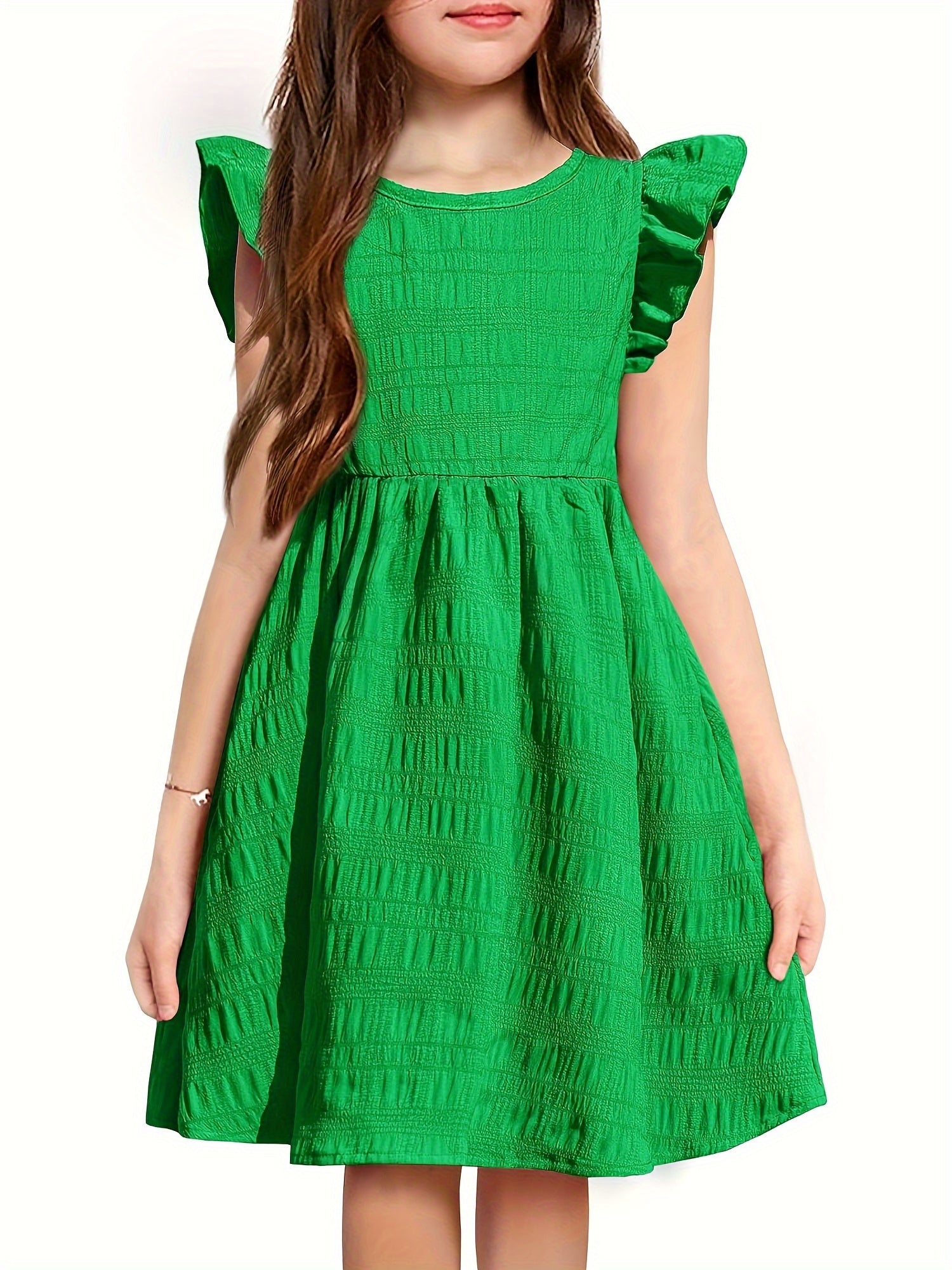 Girls Dress Casual Ruffle Sleeveless A Line Summer Dresses With Pockets 4-12 Years