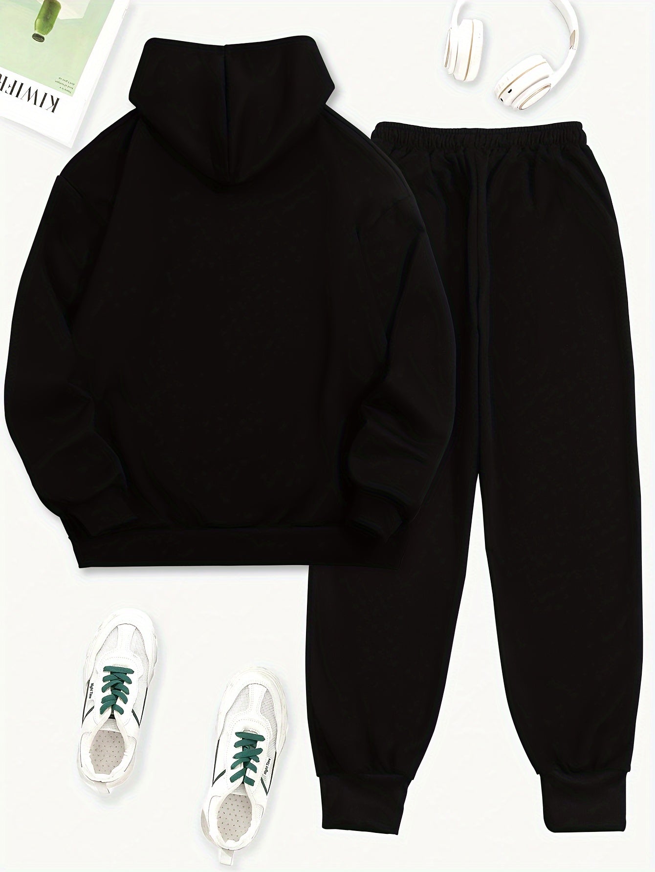 Queen Letter Print Two-Piece Set - Cozy Casual Long Sleeve Hoodie & Drawstring Sweatpants Outfits for Women - Soft Fleece Lining, Relaxed Fit, and Stylish Letter Print Design