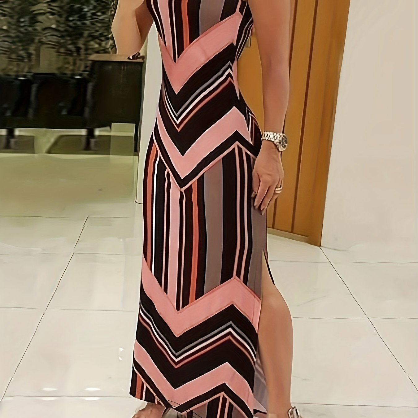 Women's Elegant Sleeveless Maxi Dress, Flattering Fit, Formal & Casual Chic Outfit, All-Season Formal Party Wedding Everyday Dresses for Women, Geometric Pattern, Spring/Fall/Summer, Dresses for Wedding, Spring Fashion, Styli