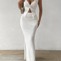 Women's Elegant Skirt Set - Solid Color, Halter Neck, Split Hem, Crop Top, High Waist, Fishtail Hem, Slim Maxi Skirt, Twits Front, Outfits for Women
