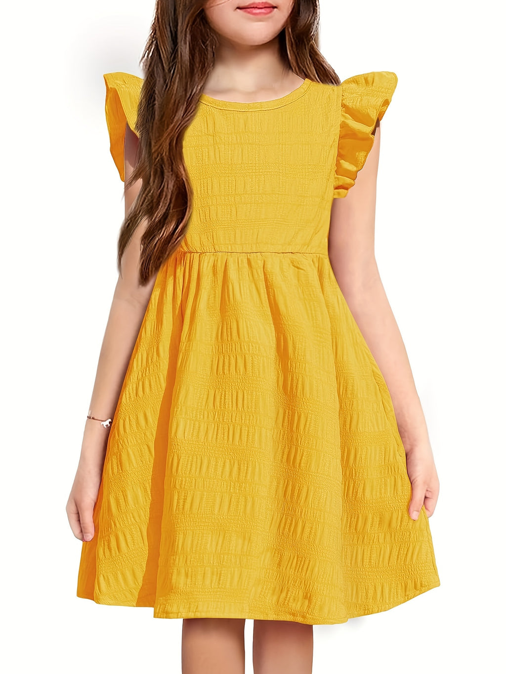 Girls Dress Casual Ruffle Sleeveless A Line Summer Dresses With Pockets 4-12 Years