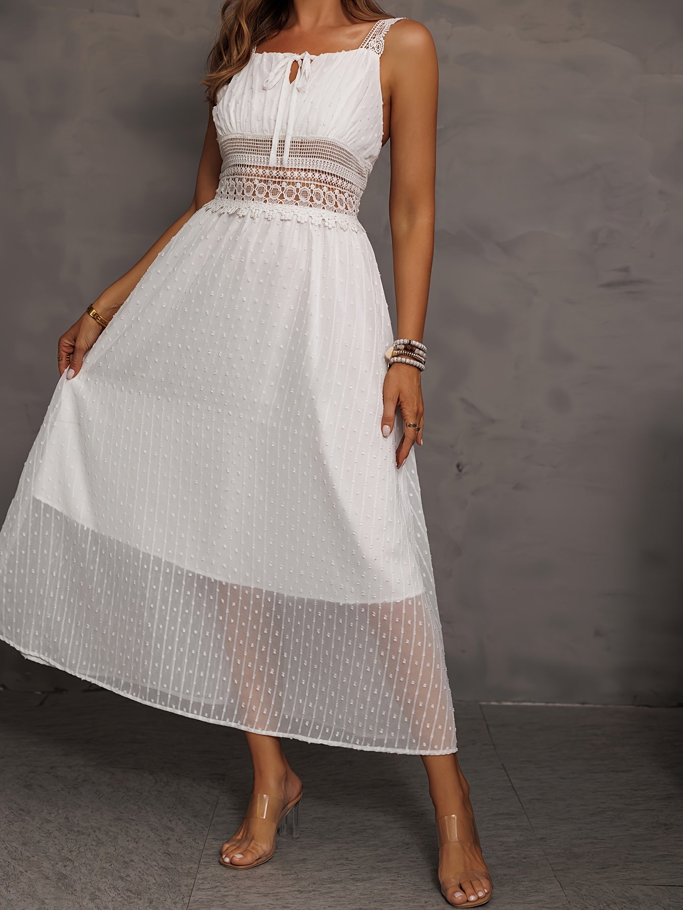 Elegant Lace Splicing Wide Strap A-Line Dress - Sleeveless Spring & Summer Dresses for Women - Stylish, Chic, and Comfortable Clothing for Ladies