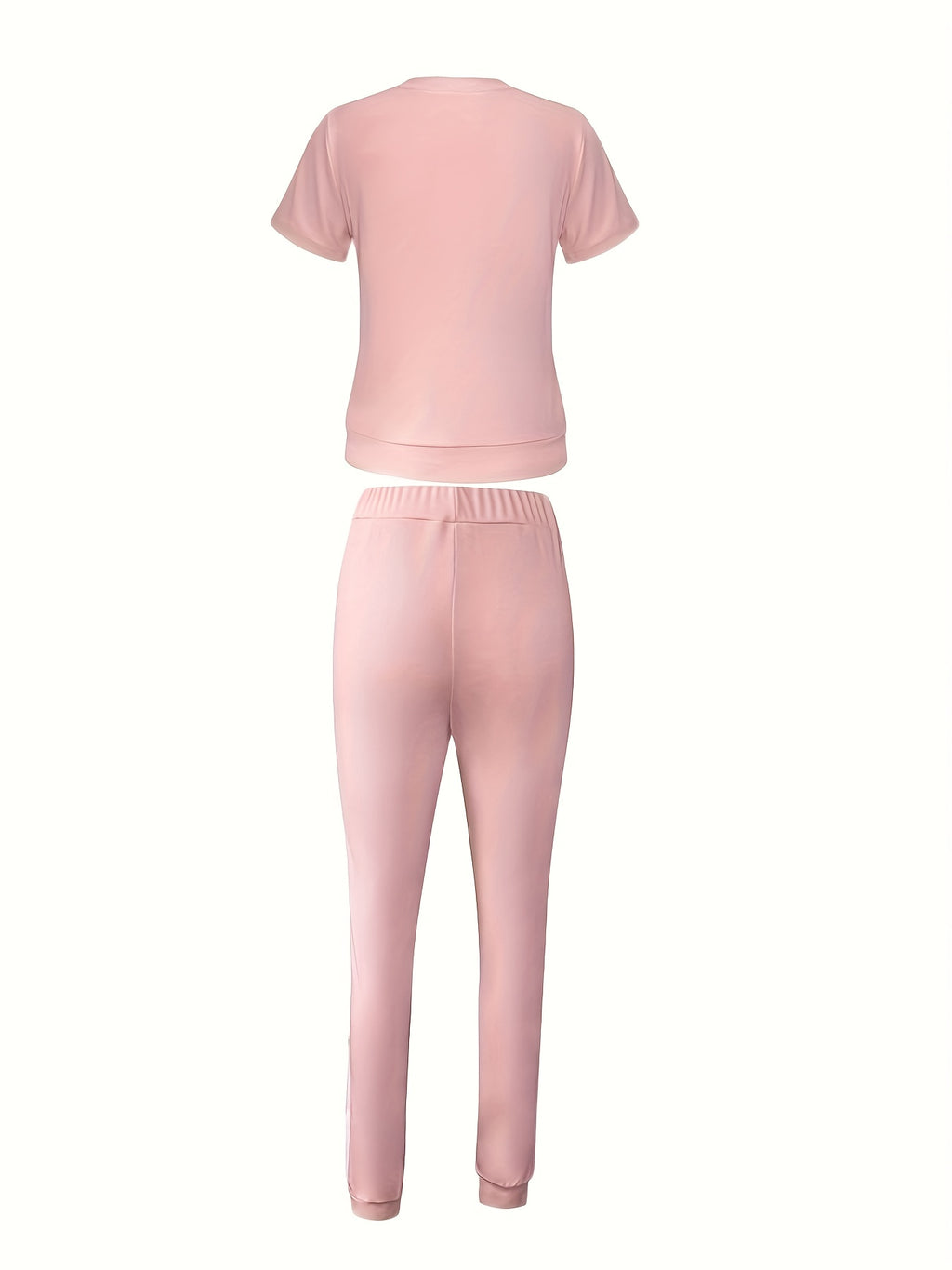 Casual Letter Print Two-piece Set, Short Sleeve T-shirt & Side Striped Pants Outfits - Women's Clothing -  Stylish & Comfortable - For Casual Wear - Perfect Gift for Fashionable Women
