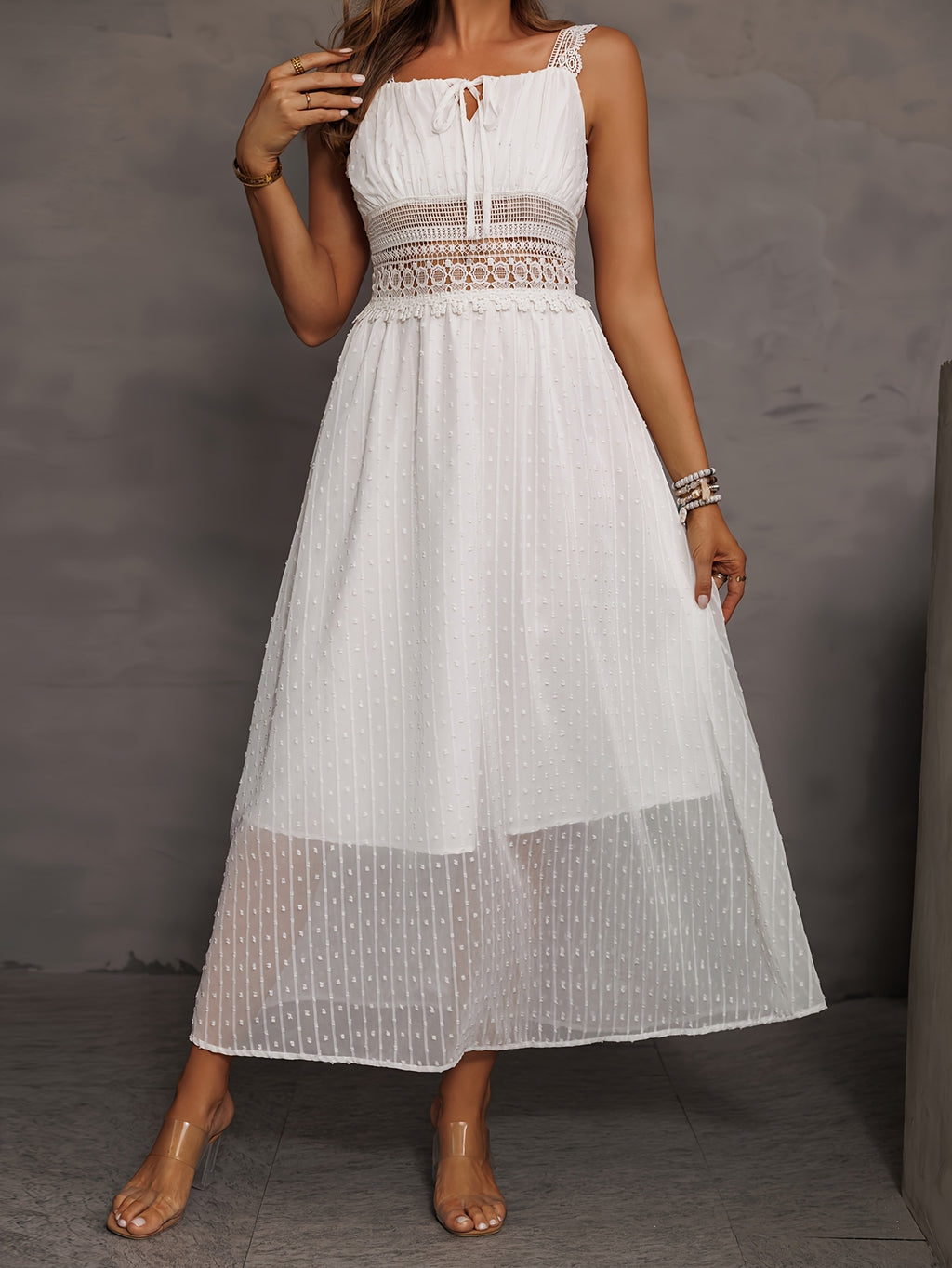 Elegant Lace Splicing Wide Strap A-Line Dress - Sleeveless Spring & Summer Dresses for Women - Stylish, Chic, and Comfortable Clothing for Ladies