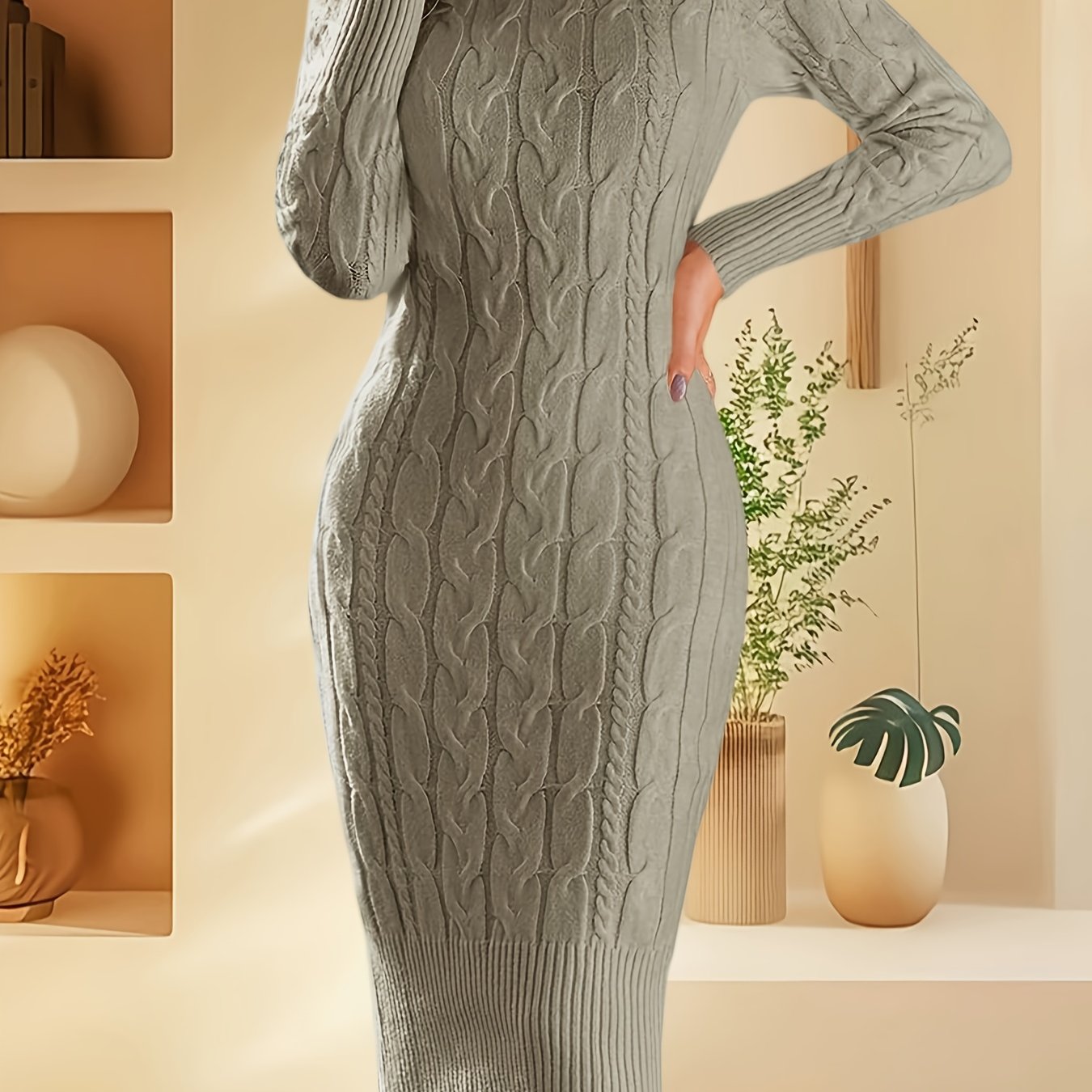 Women's Stretchy Sweater Dress - Long Sleeve Bodycon Midi, Elegant Turtleneck Party to Casual Outfit in Lavender Purple - Machine Washable Fall Winter Dresses for Women