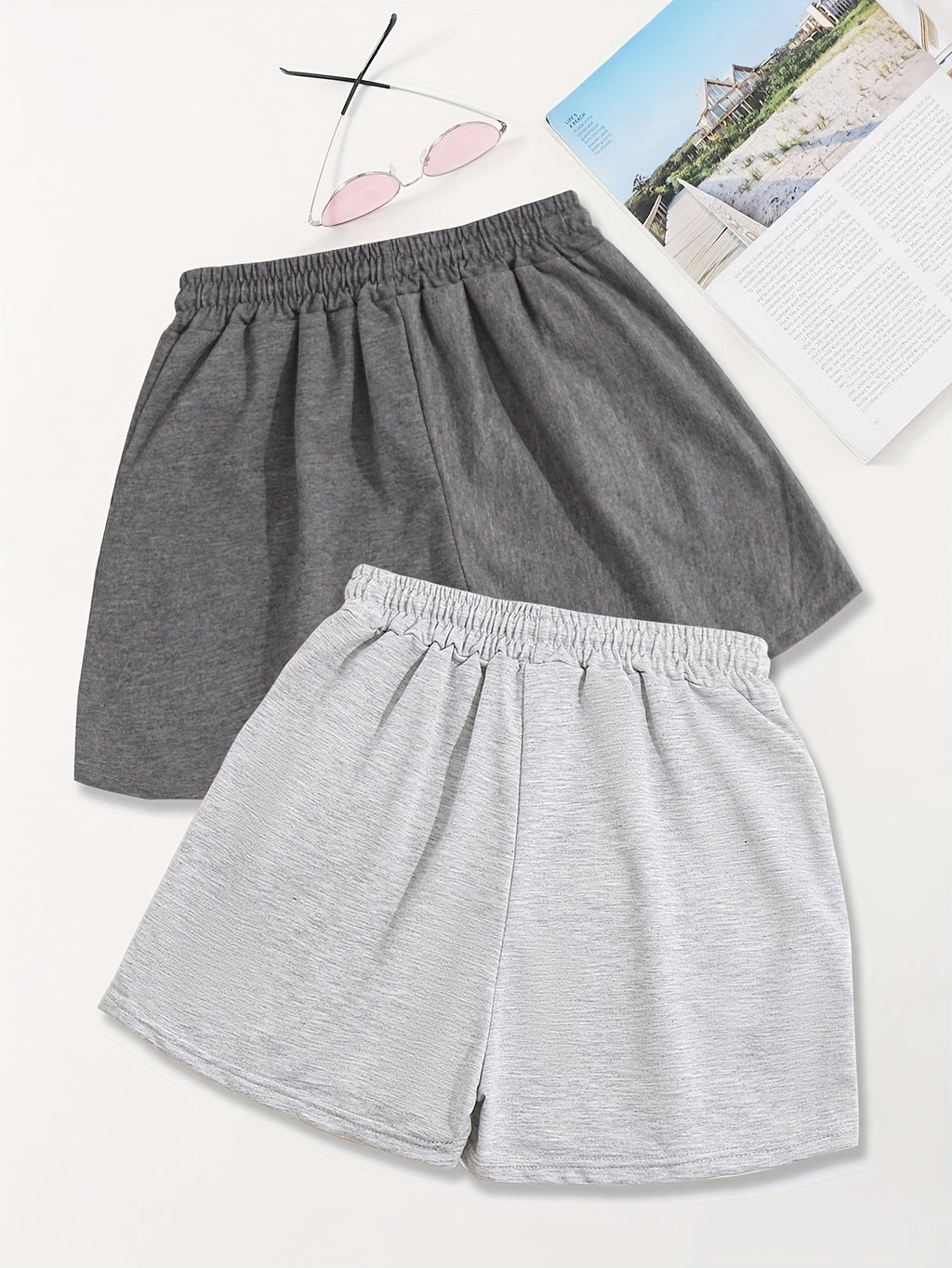 2 Pack Slant Pocket Elastic Waist Shorts, Mama Print Casual Drawstring Shorts Outfits for Women