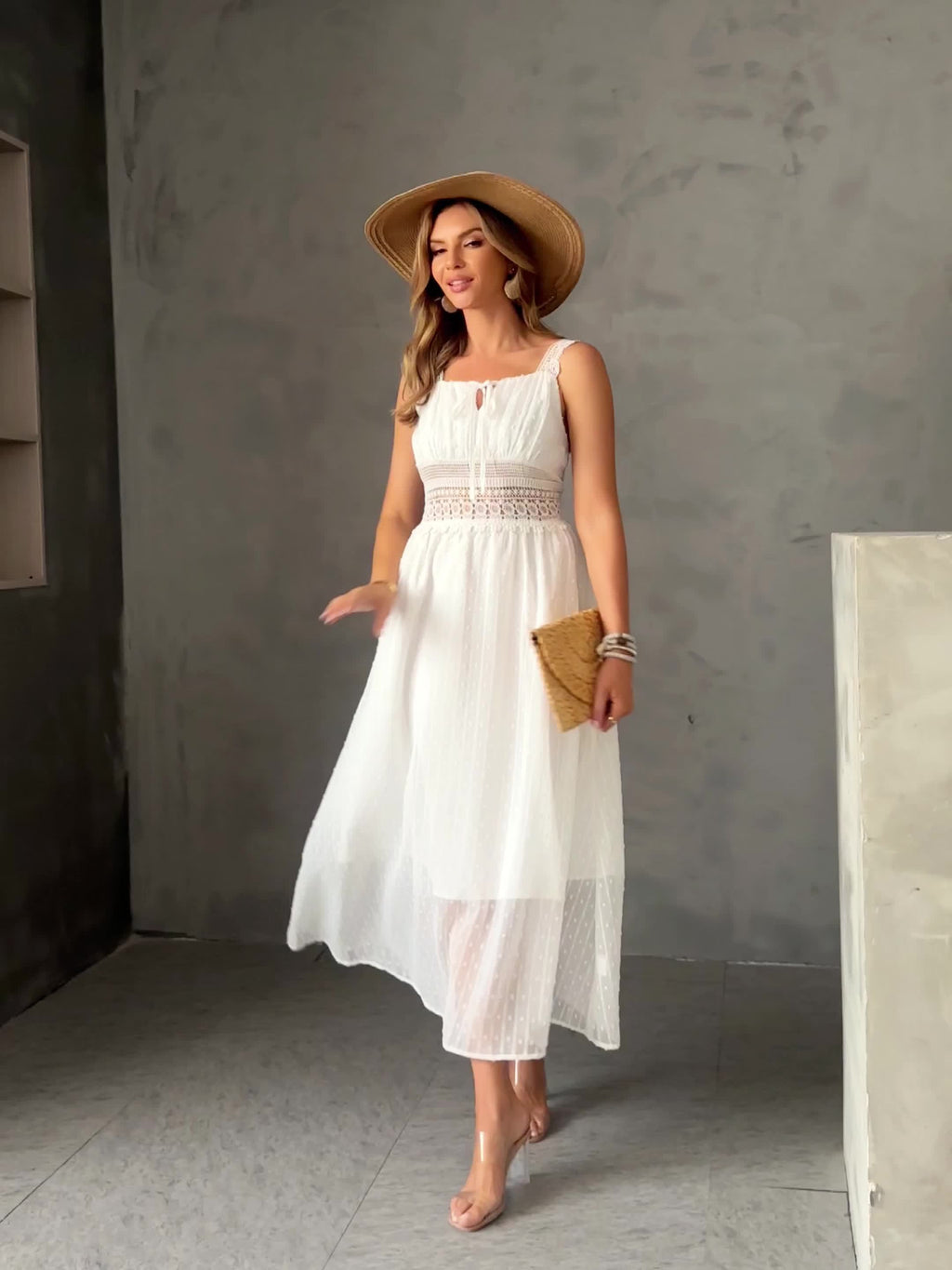 Elegant Lace Splicing Wide Strap A-Line Dress - Sleeveless Spring & Summer Dresses for Women - Stylish, Chic, and Comfortable Clothing for Ladies