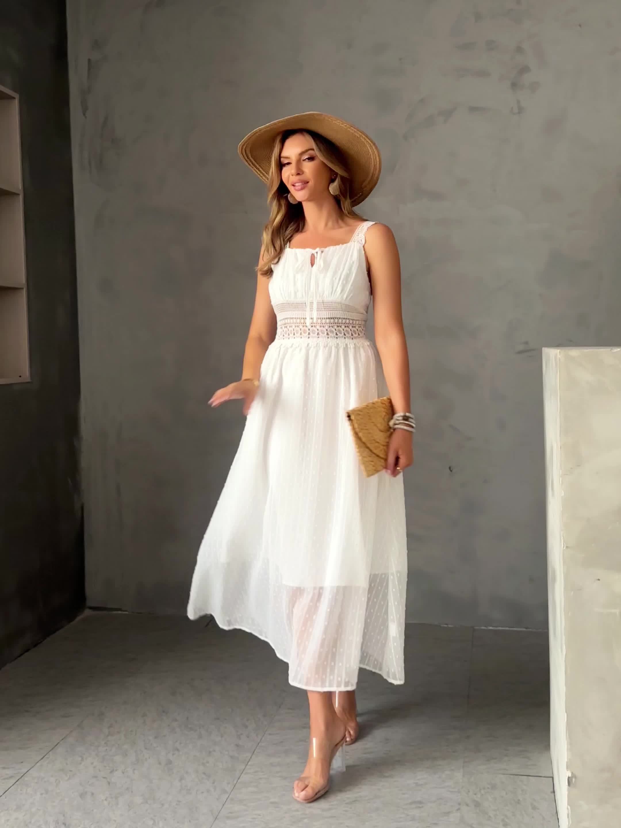 Elegant Lace Splicing Wide Strap A-Line Dress - Sleeveless Spring & Summer Dresses for Women - Stylish, Chic, and Comfortable Clothing for Ladies