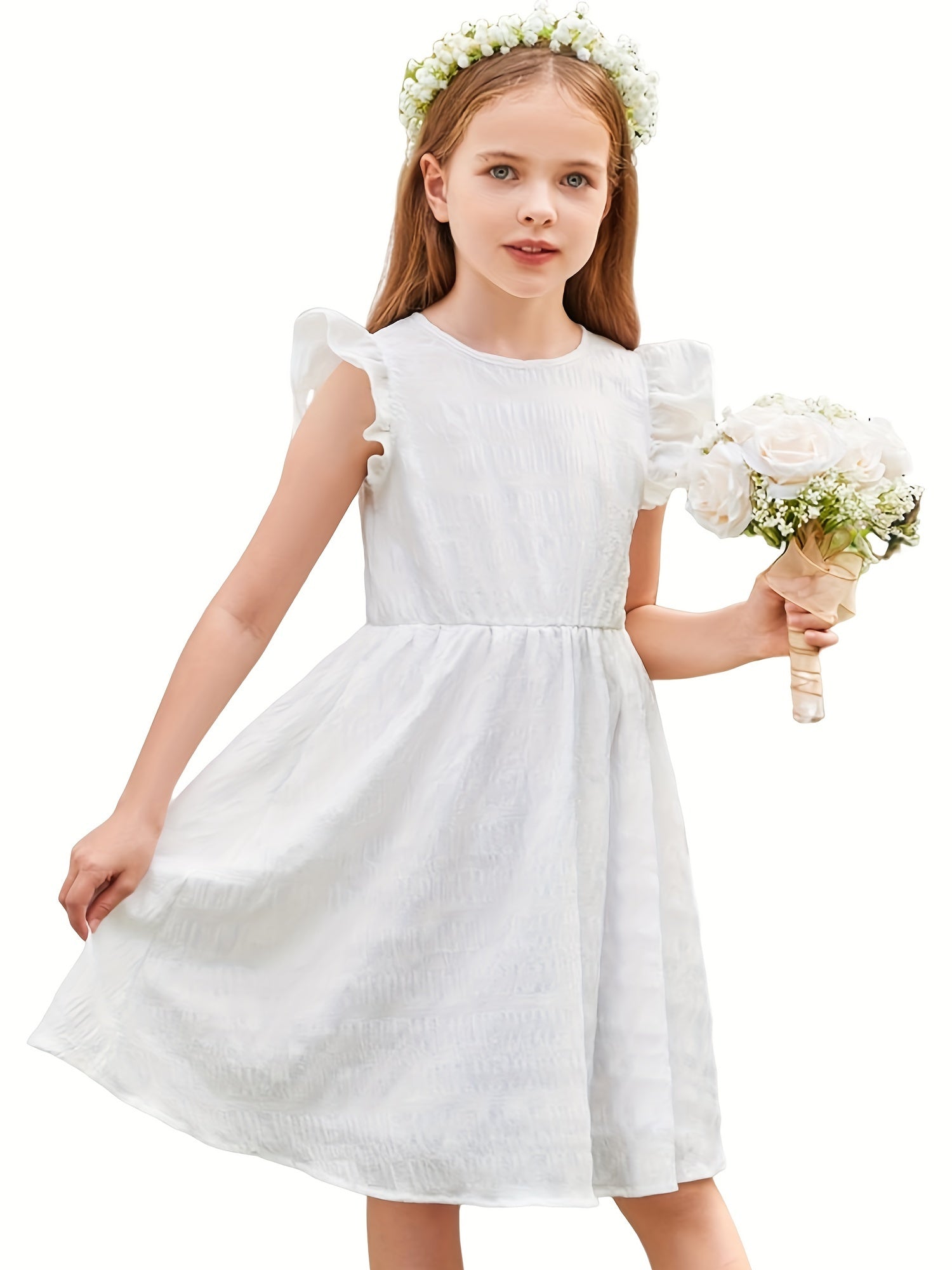Girls Dress Casual Ruffle Sleeveless A Line Summer Dresses With Pockets 4-12 Years