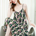 Print Slip Lounge Dresses, V Neck Backless Spaghetti Strap Home Dress, Women's Loungewear & Dresses