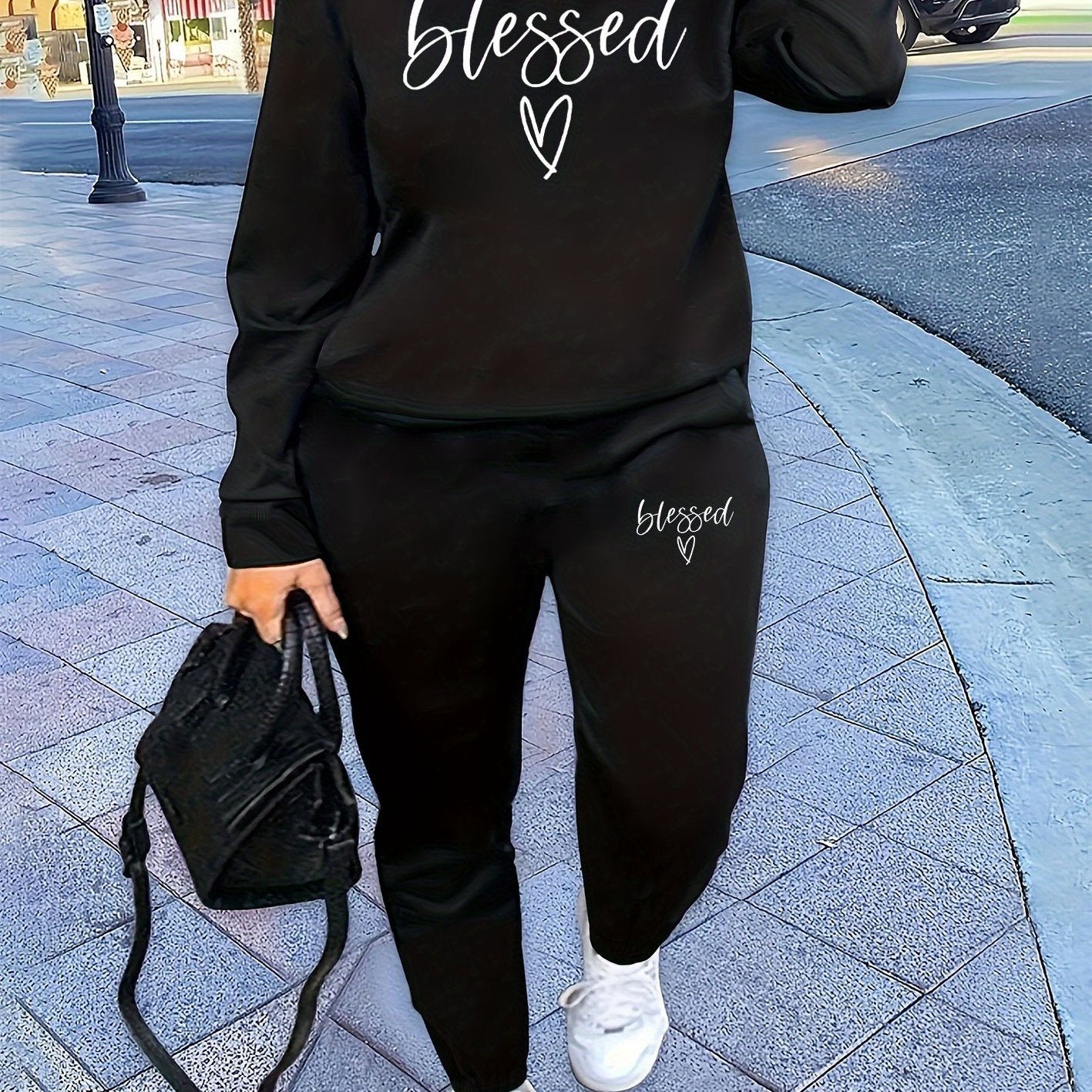 Two Piece Set, Letter Print Crew Neck Sweatshirt & Pants Outfits for Women, Winter & Fall Clothing