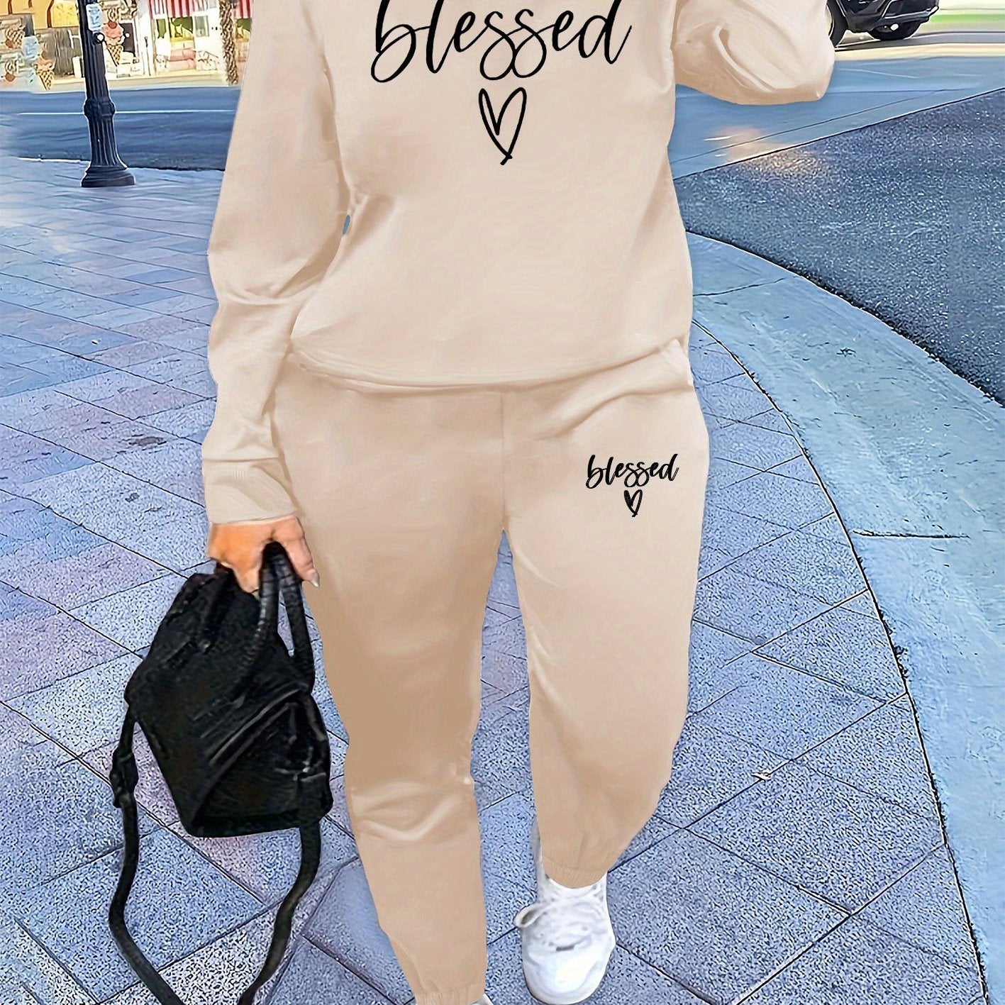 Two Piece Set, Letter Print Crew Neck Sweatshirt & Pants Outfits for Women, Winter & Fall Clothing