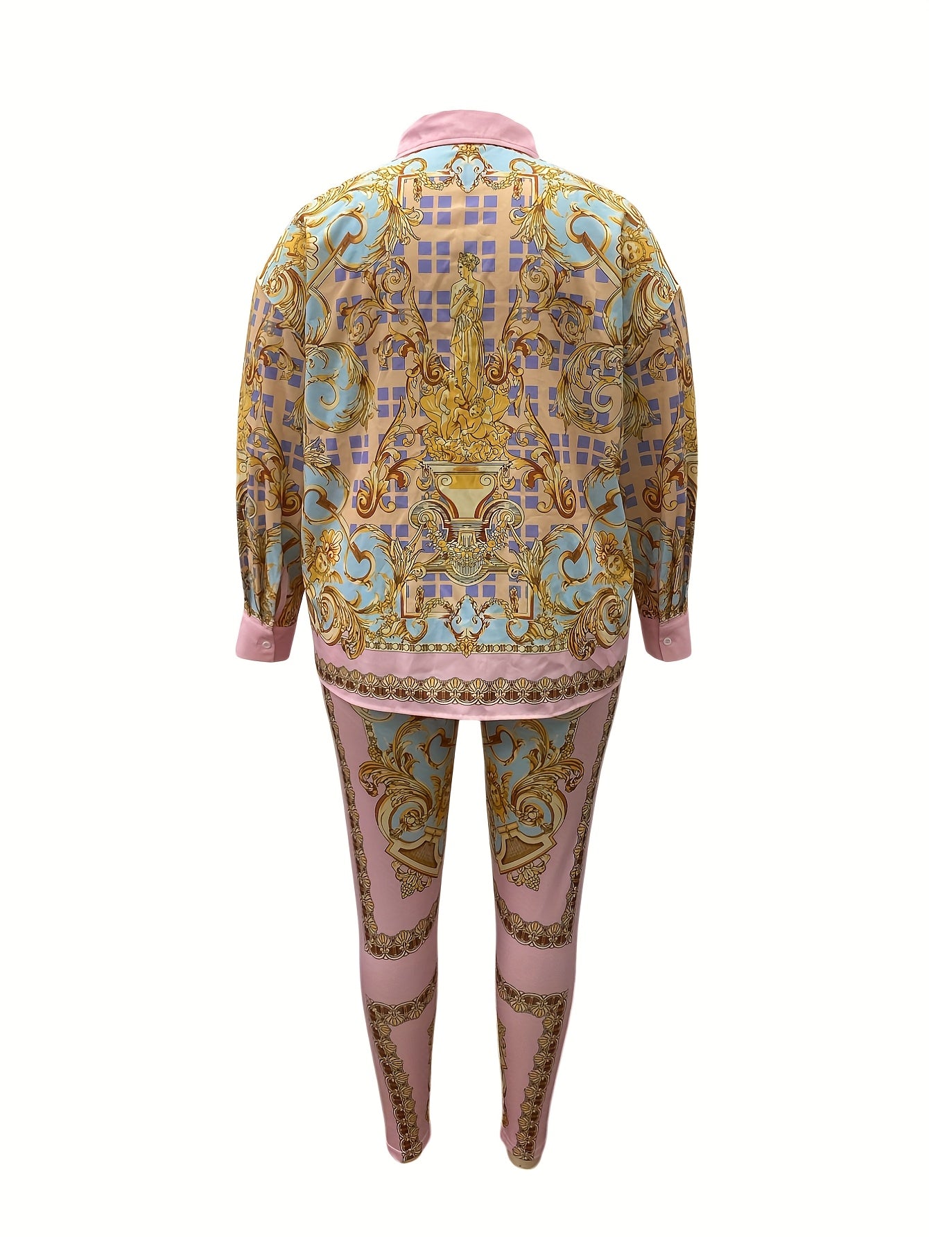 [Plus Size British Print] Plus Size British Print | Two-Piece Pencil Long Sleeve Set