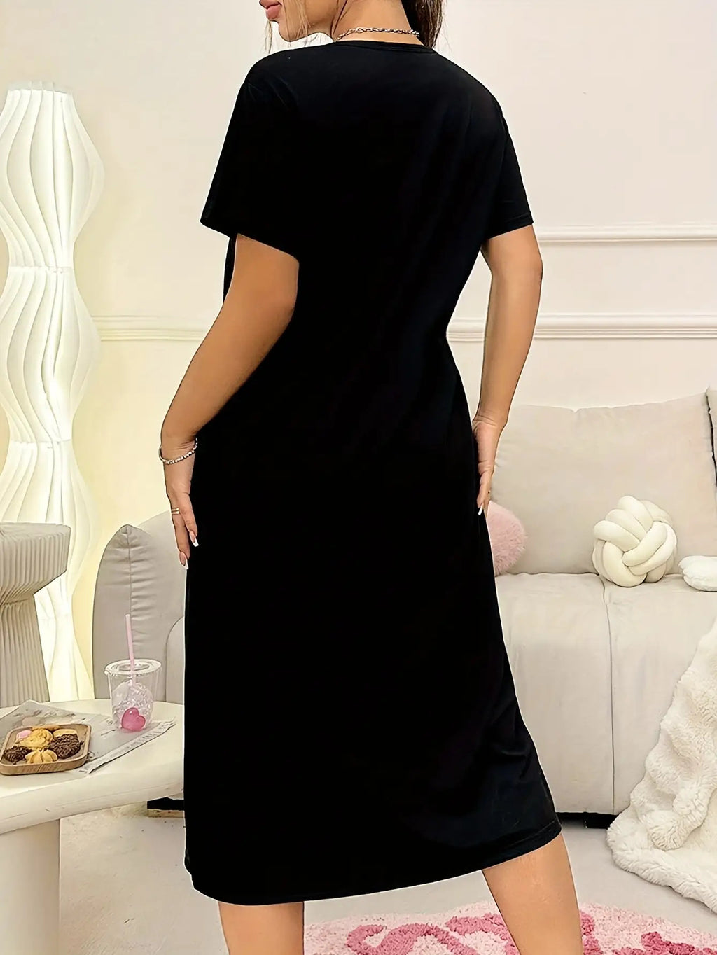 Women'S "God Bless I Love Jesus" Printed Pajama Dress - Soft Christian Nightgown with Short Sleeves & Round Neck, Loose-Fitting All-Season Homewear for Wives & Mothers, Breathable Faith-Based Sleepwear with Inspirational Mess
