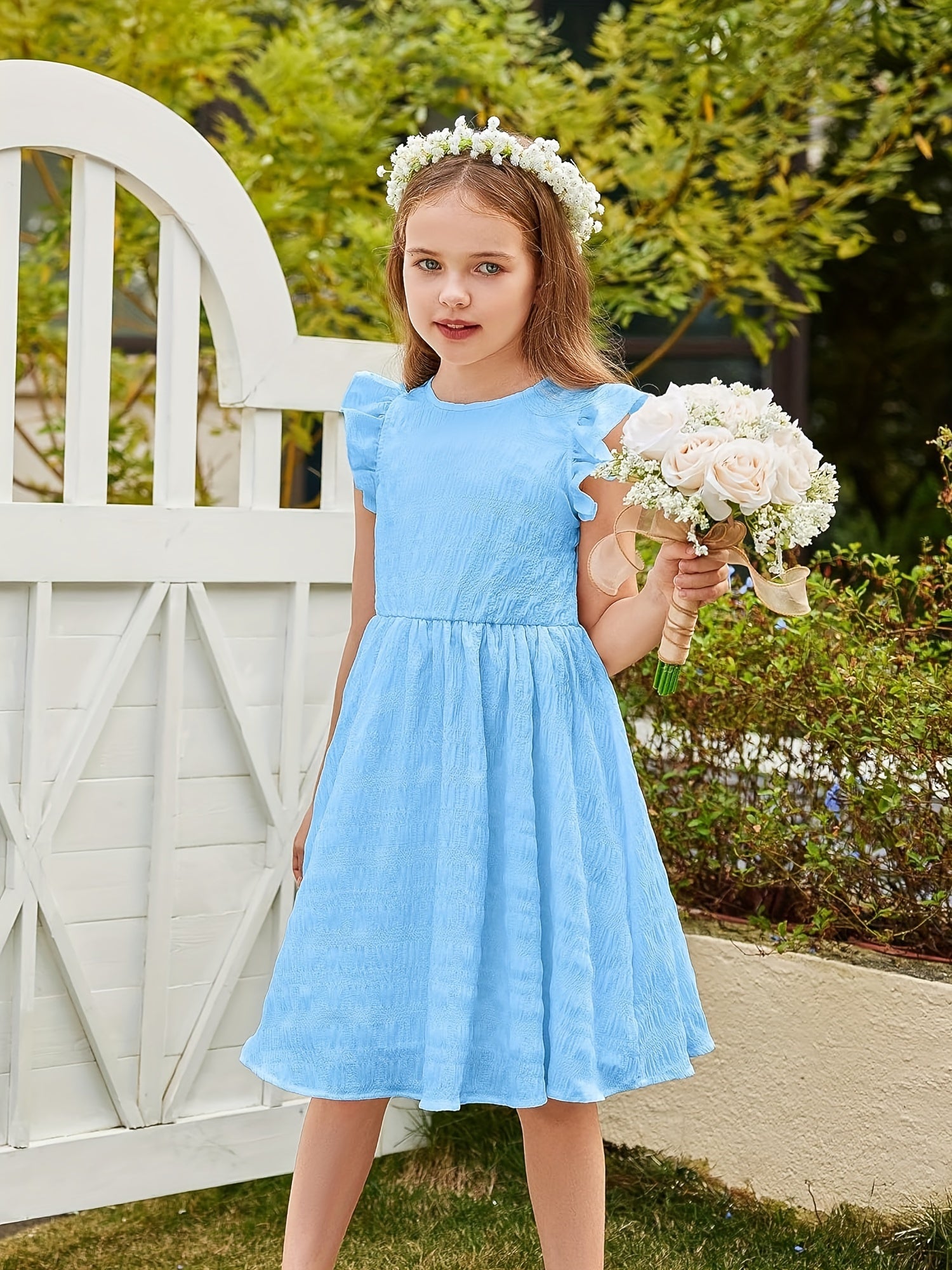 Girls Dress Casual Ruffle Sleeveless A Line Summer Dresses With Pockets 4-12 Years