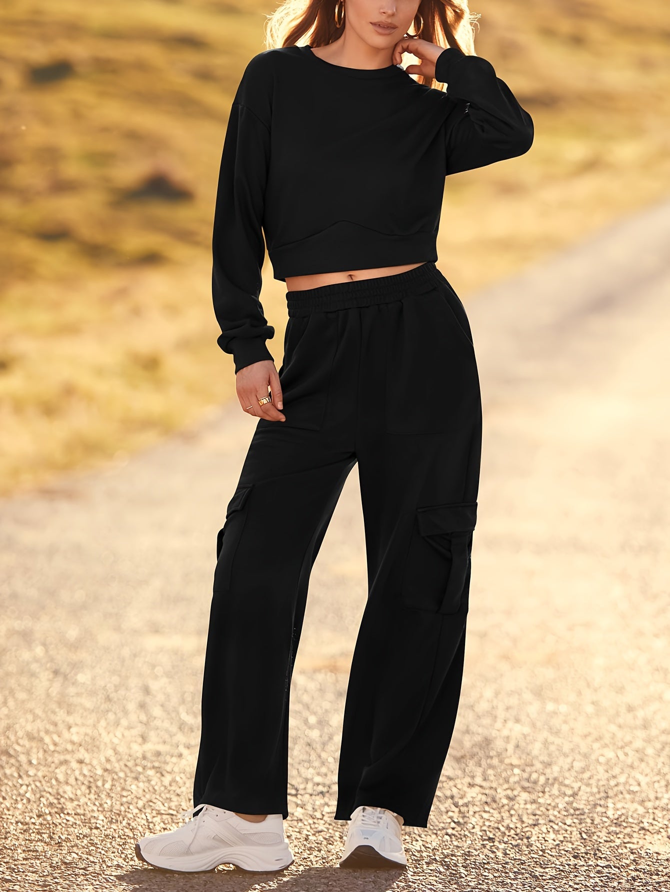 2 Piece Outfits For Women 2024 Summer Short Sleeve Wrap V Neck Crop Tops Wide Leg Pants Set