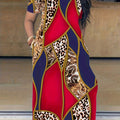 Plus Size Maxi Dress with Pocket, Women's Plus Tie Dye Print Short Sleeve Elegant Medium Stretch Long Dress
