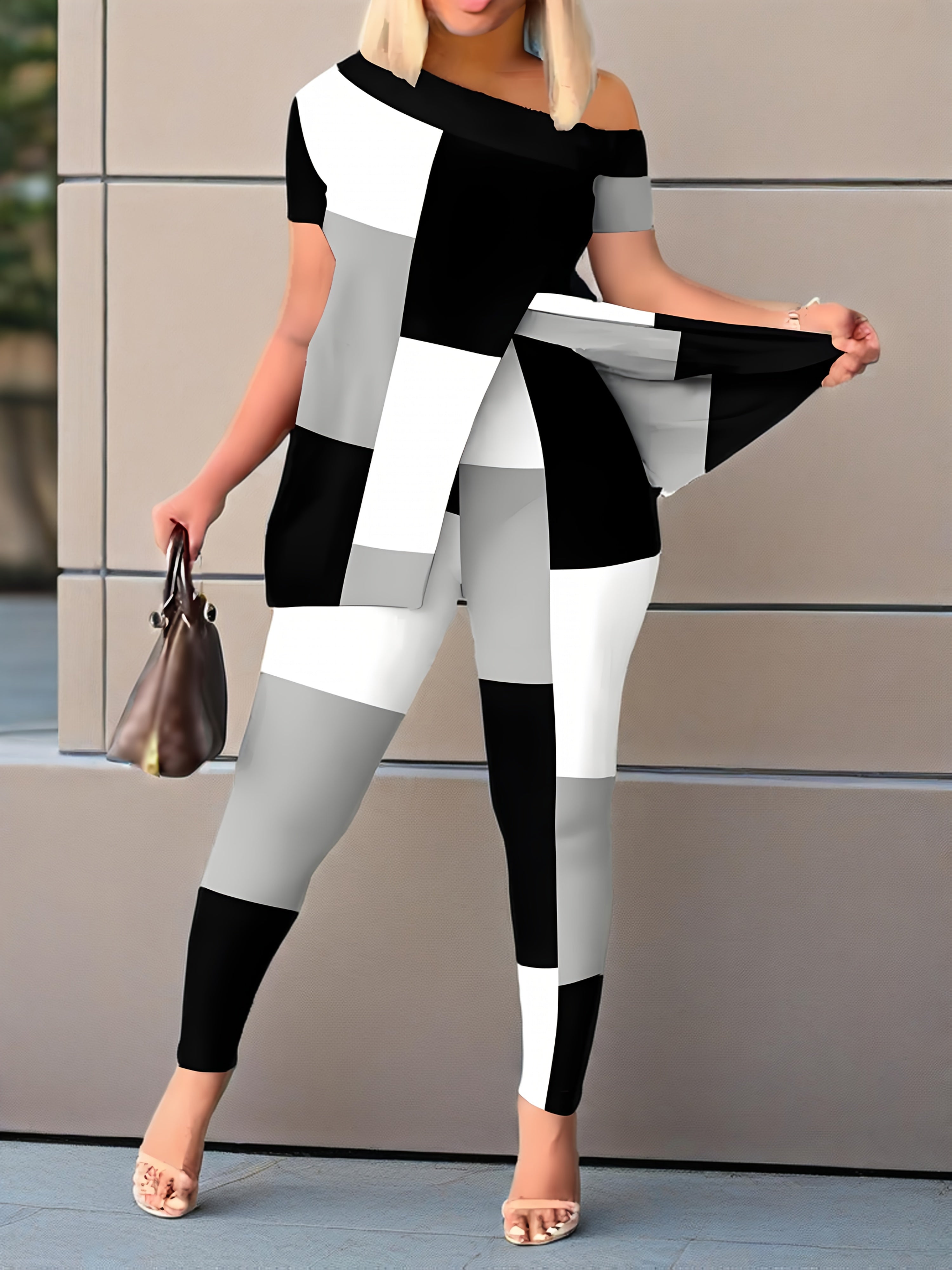 2pcs Outfits for Women Casual 2pcs Outfits Off Shoulder Sets Pants Suit for Women Suitable for Spring And Summer, Pant Suits for Women, Womens Trouser Suits, Pant Suits for Women, White Pants for Women Elegant Classy, Trendy