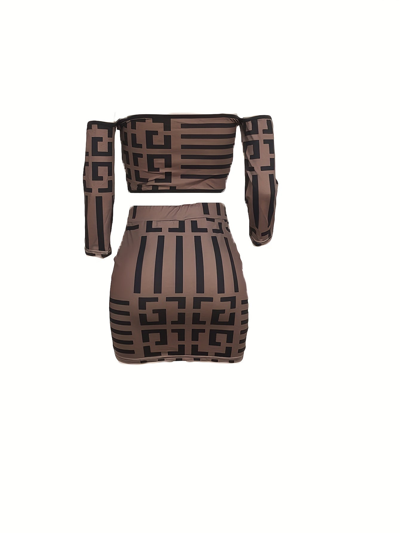 Sexy Geo Print Two-piece Skirt Set, Off Shoulder Crop Top & Drawstring Skirt Outfits, Women's Clothing